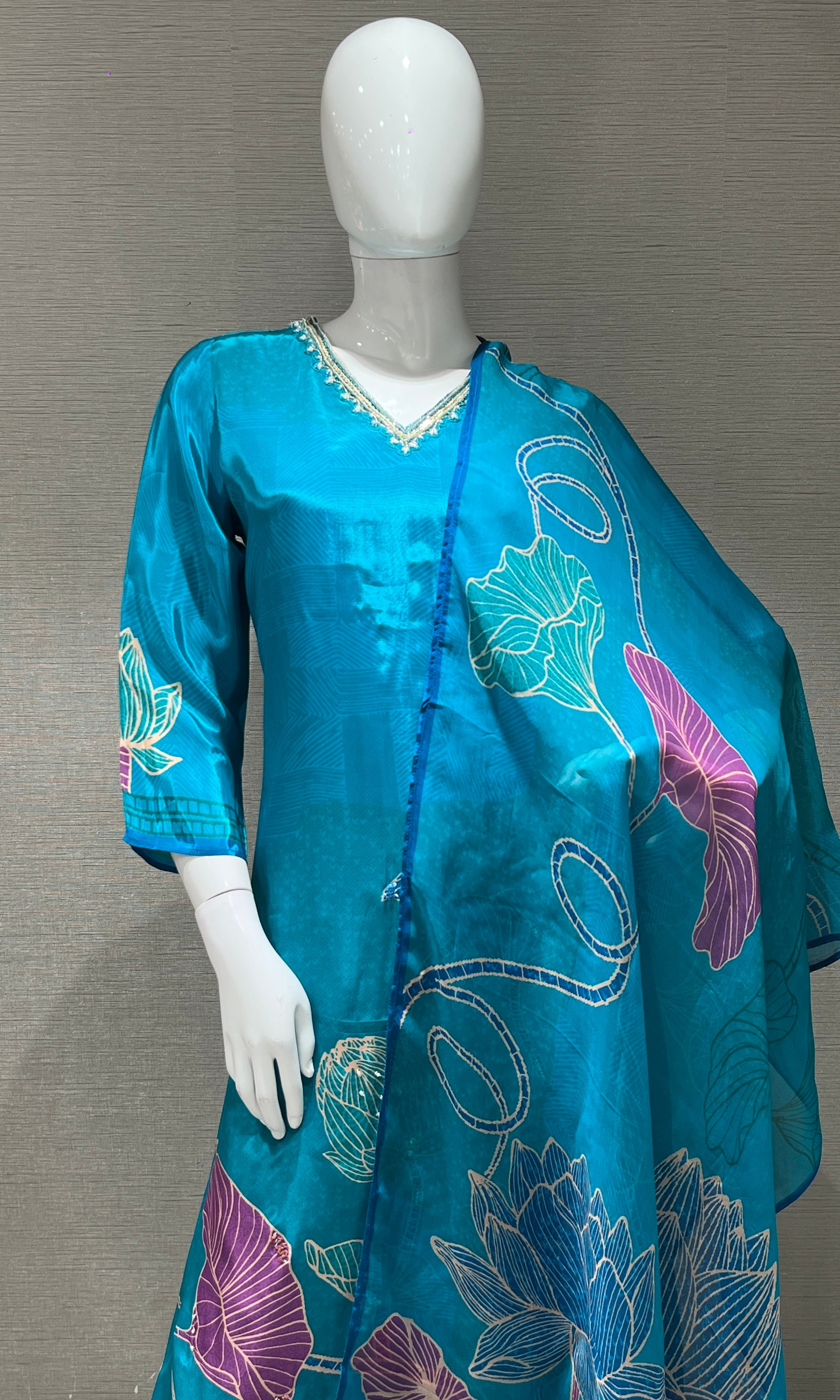 light blue floral print kurta set