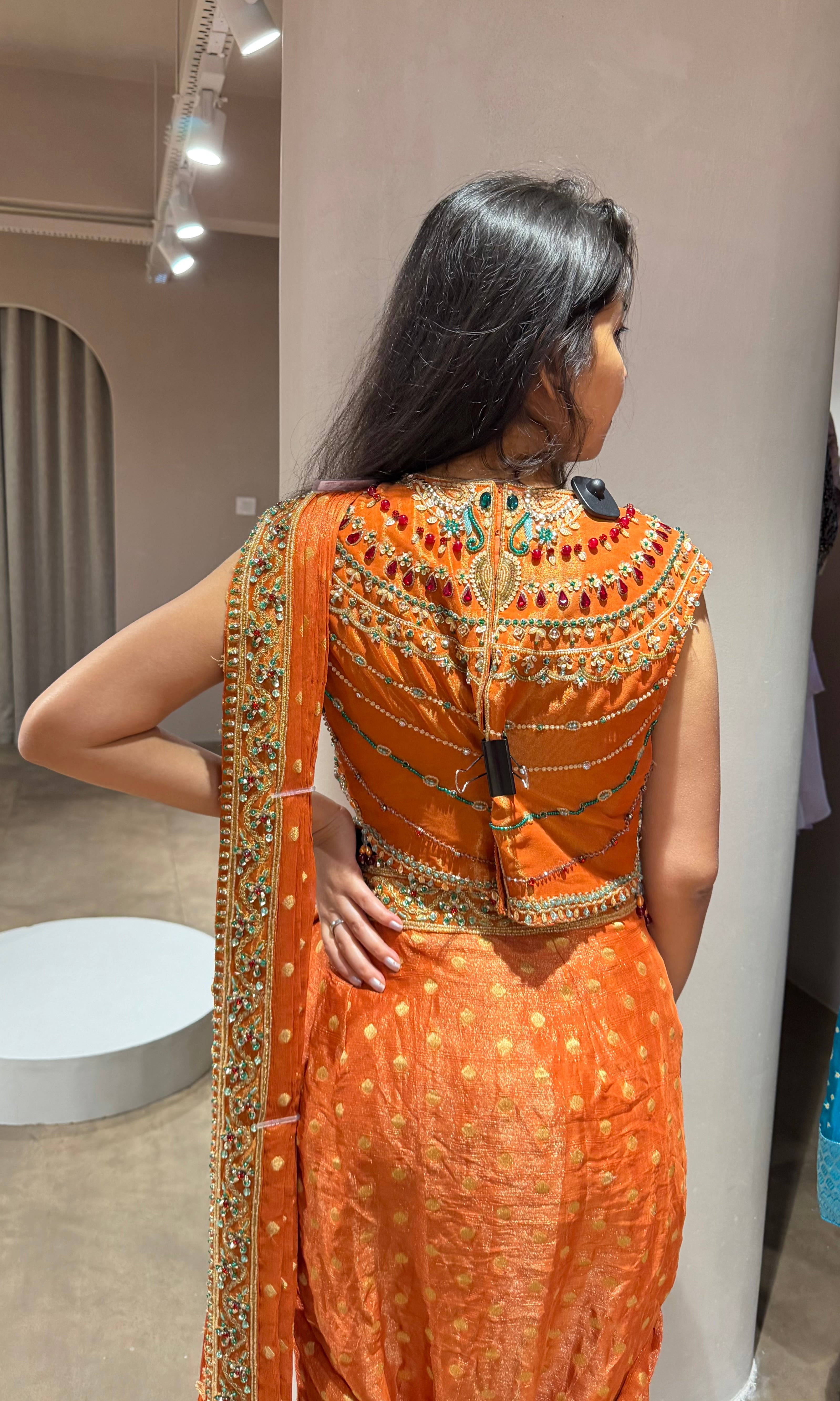 Orange INTRICATE EMBROIDERED drape saree
