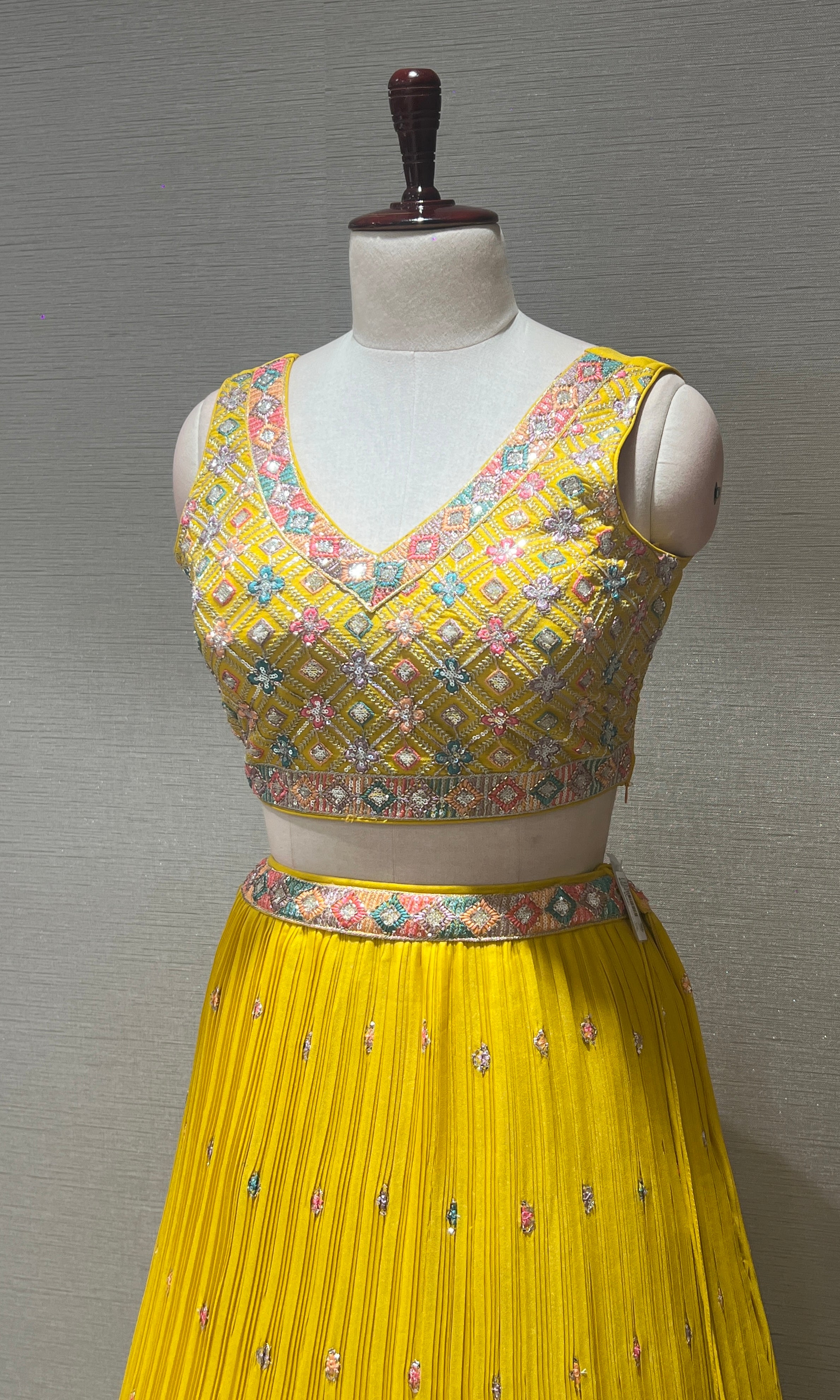 Yellow floral embroidered lehenga