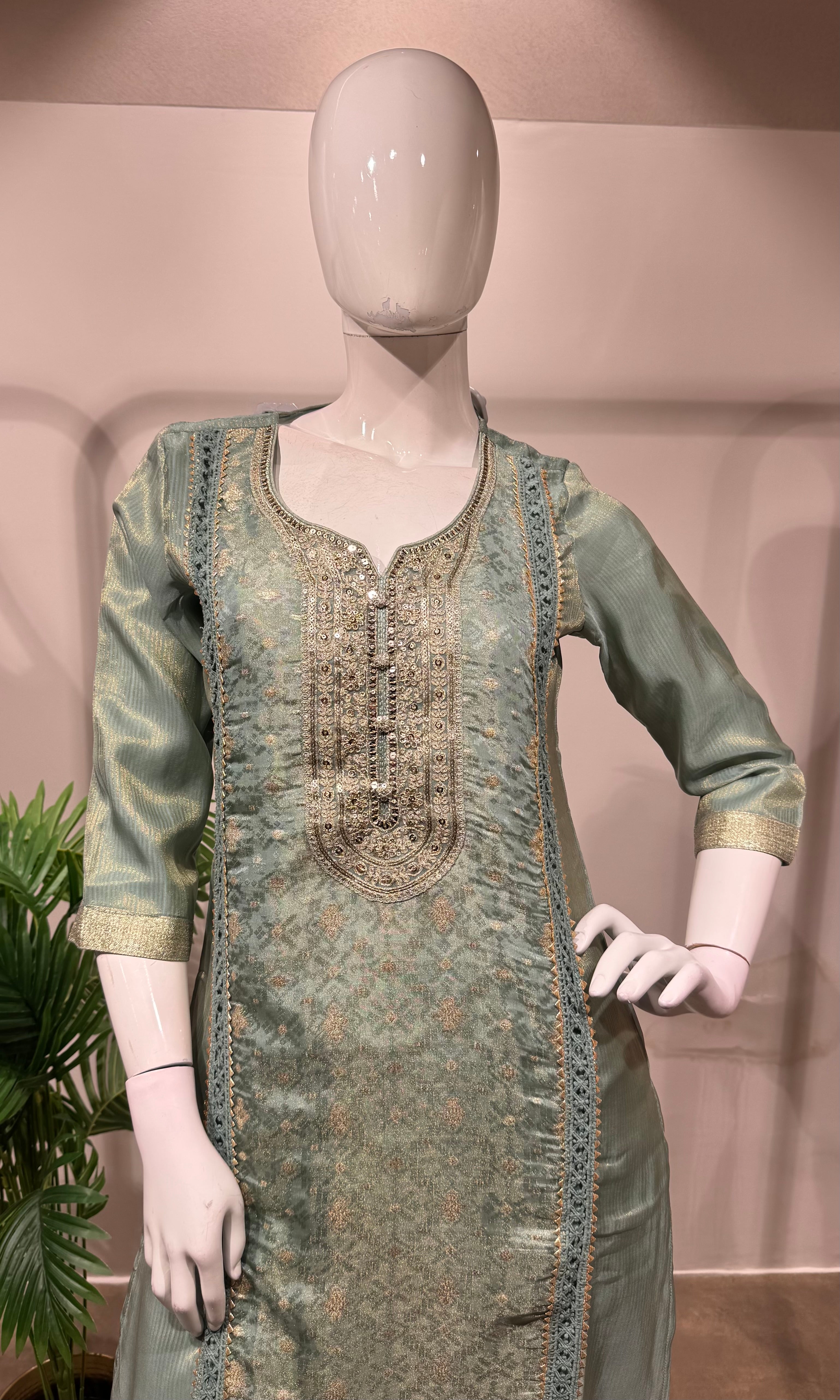 Pista green Embroidered Straight Kurta set