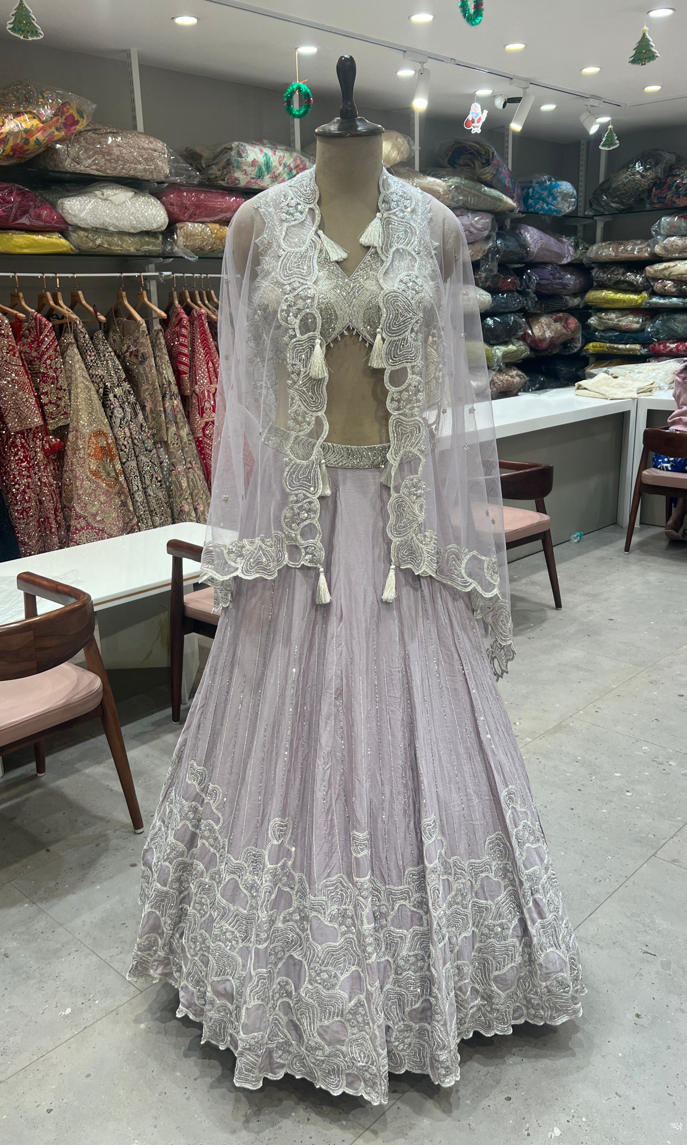Lavender Pearl Embroidered Cape Lehenga