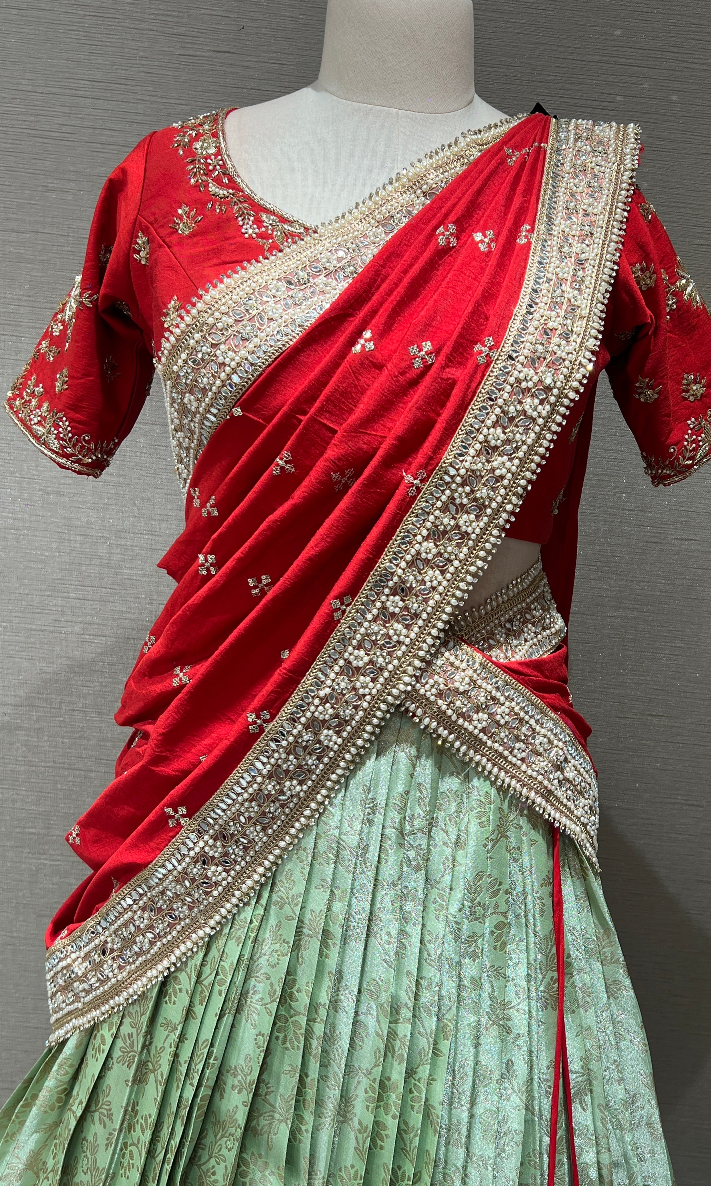 Red pattu Lehenga