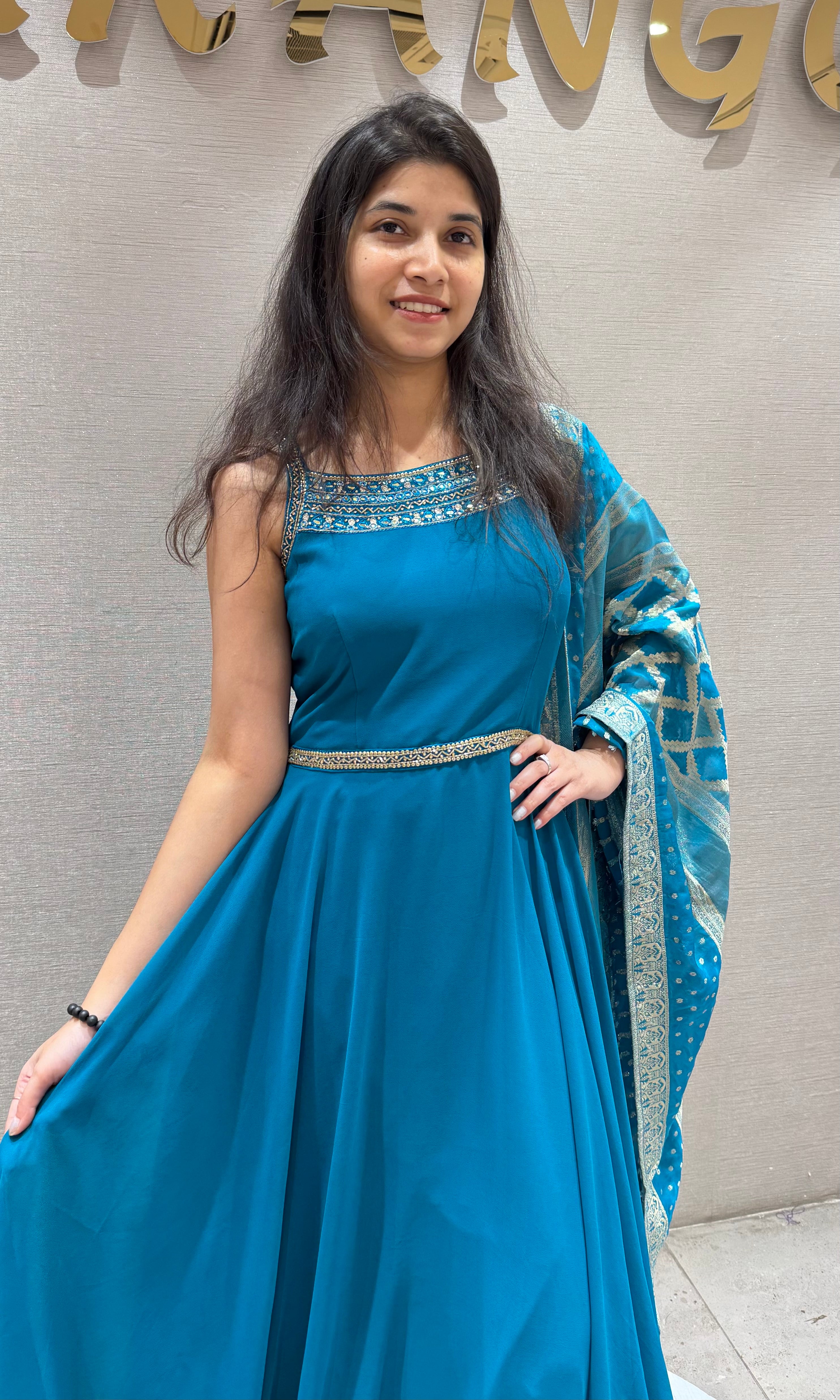 Rama blue LONG ANARKALI DRESS