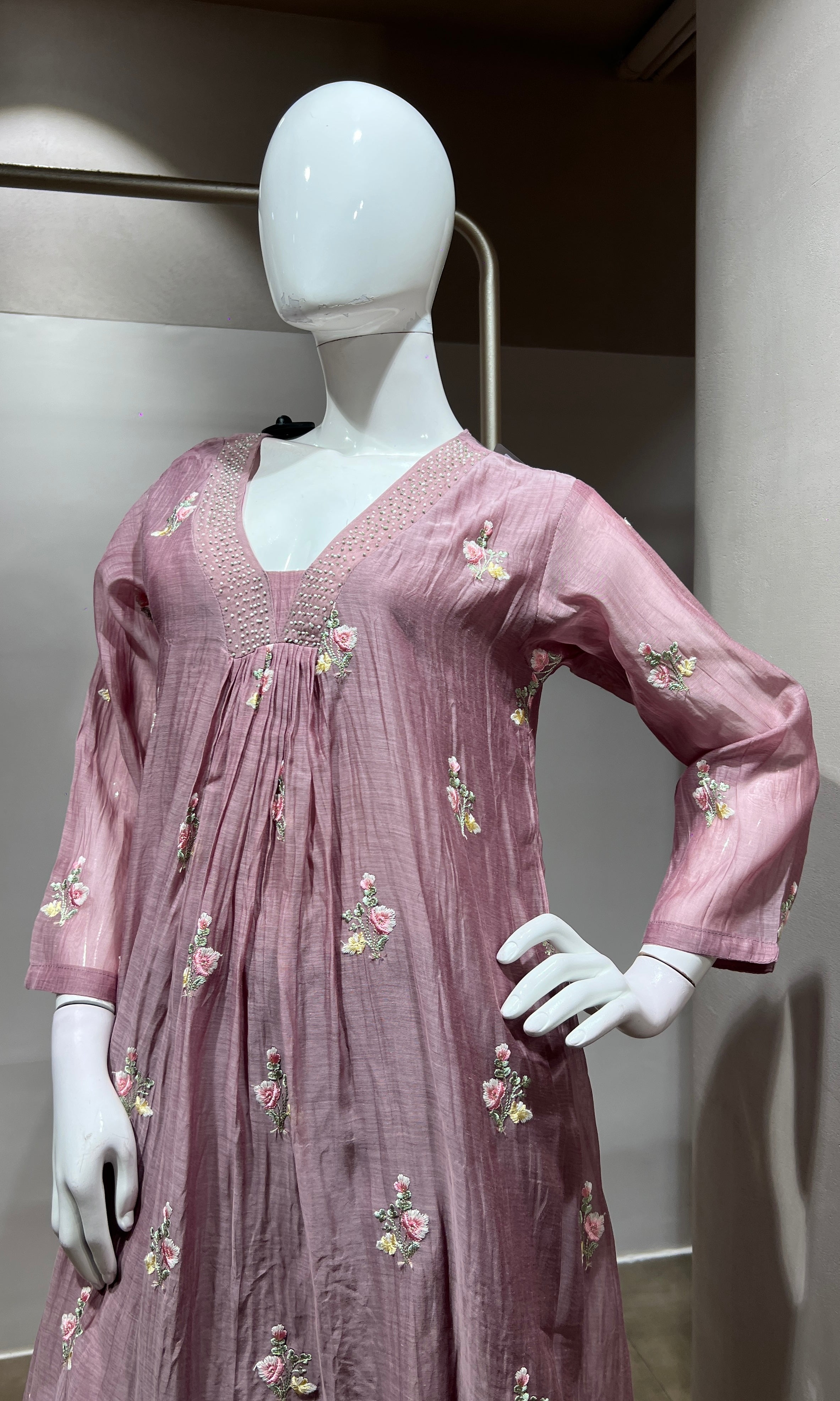Onion Pink Flared Kurta Set with Dupatta