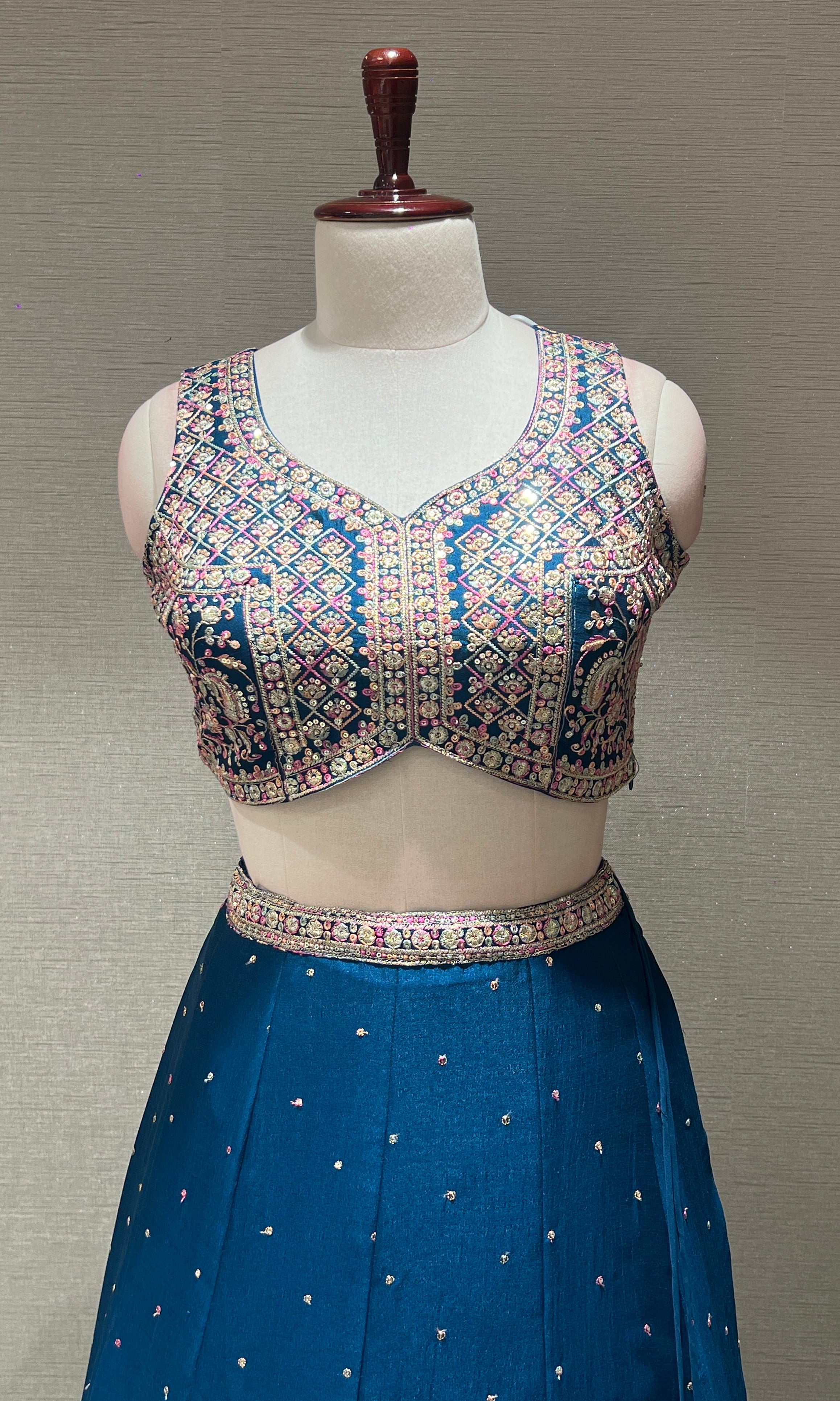 Rama Blue Mirrorwork Embroidered Lehenga Set