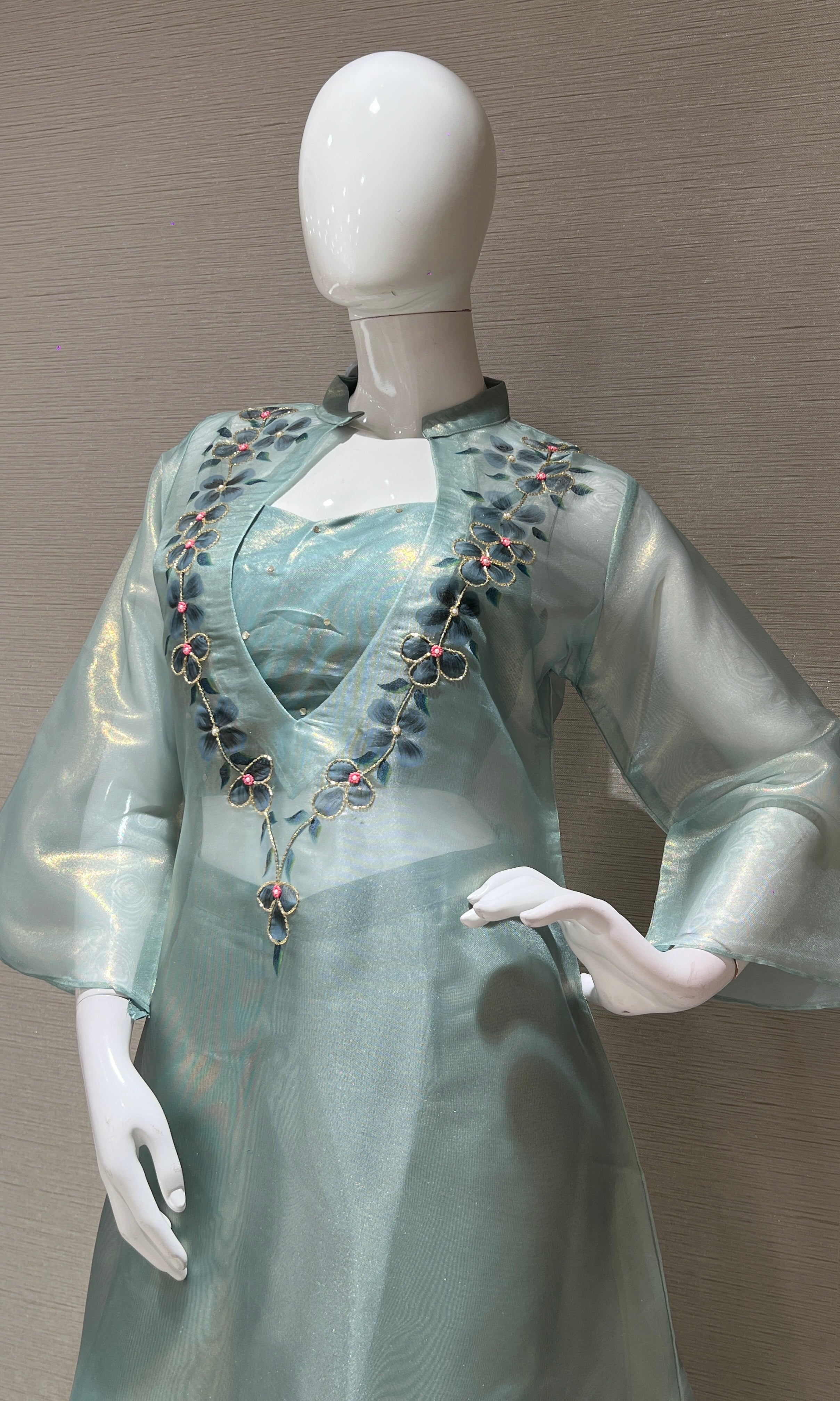 Light Blue Floral Organza Top and palazzo