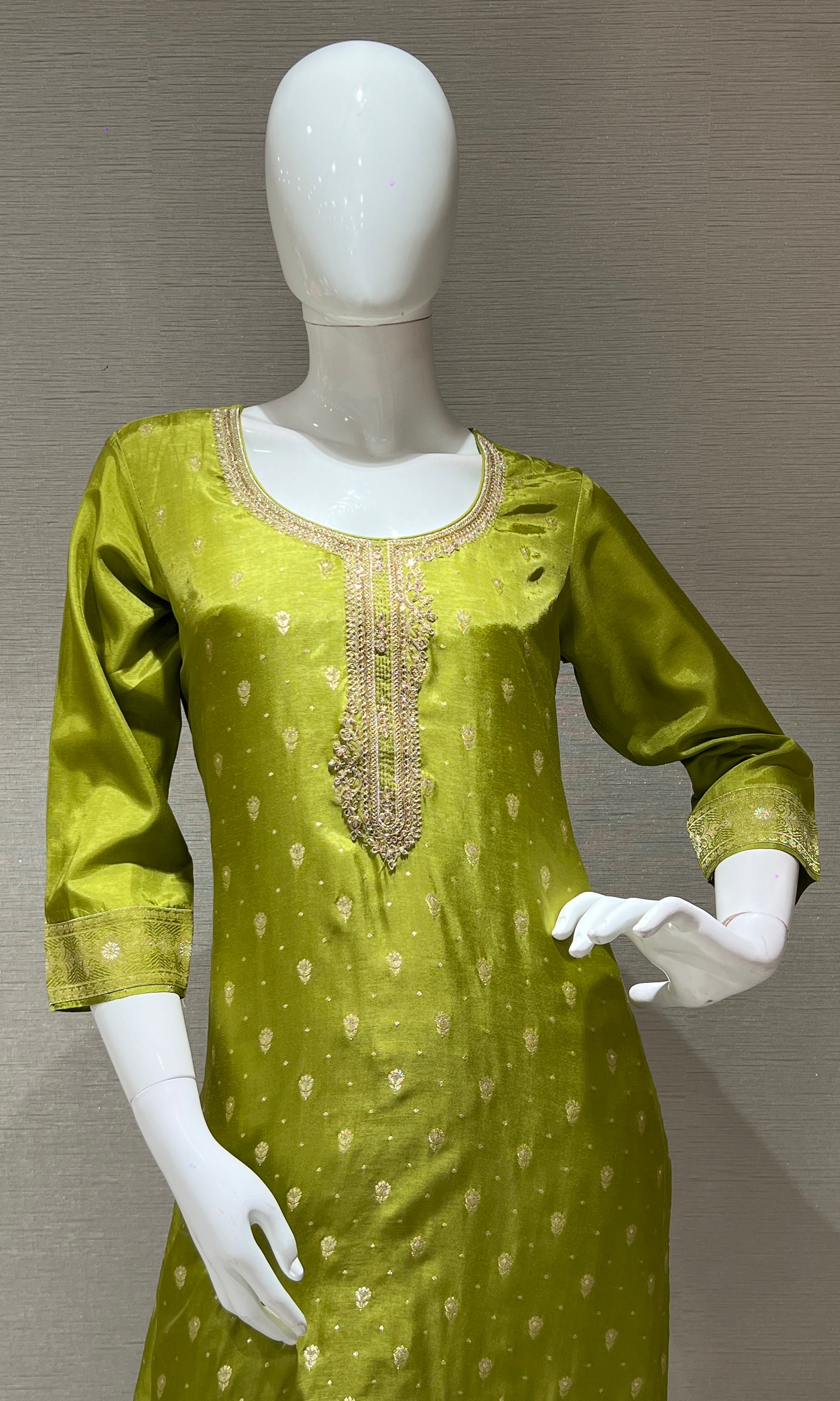 Green and Gold Embroidered Kurta set