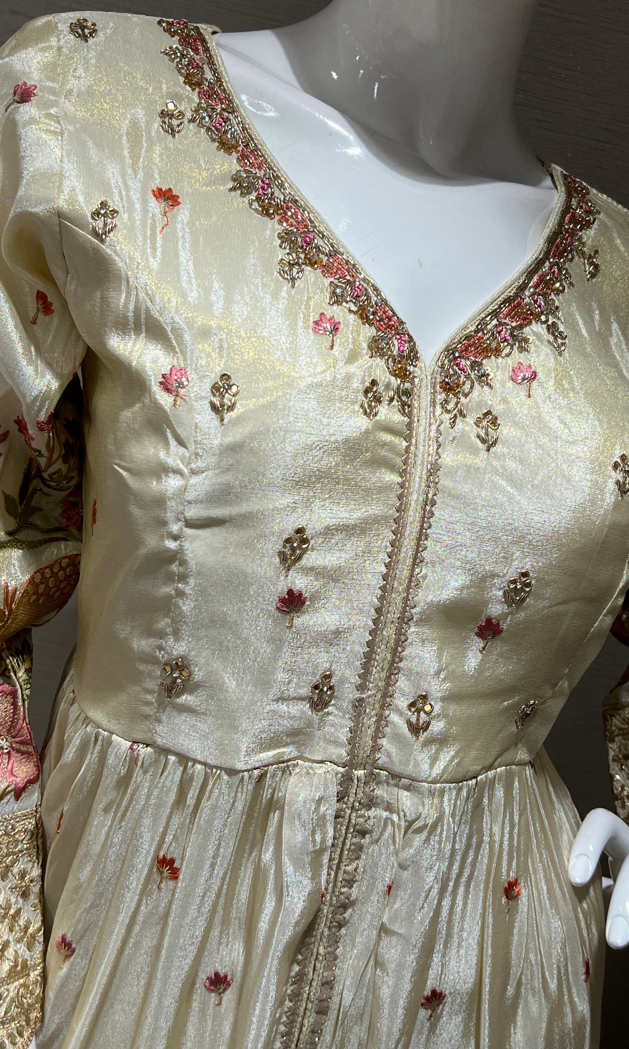 Half White Embroidered front slit Anarkali