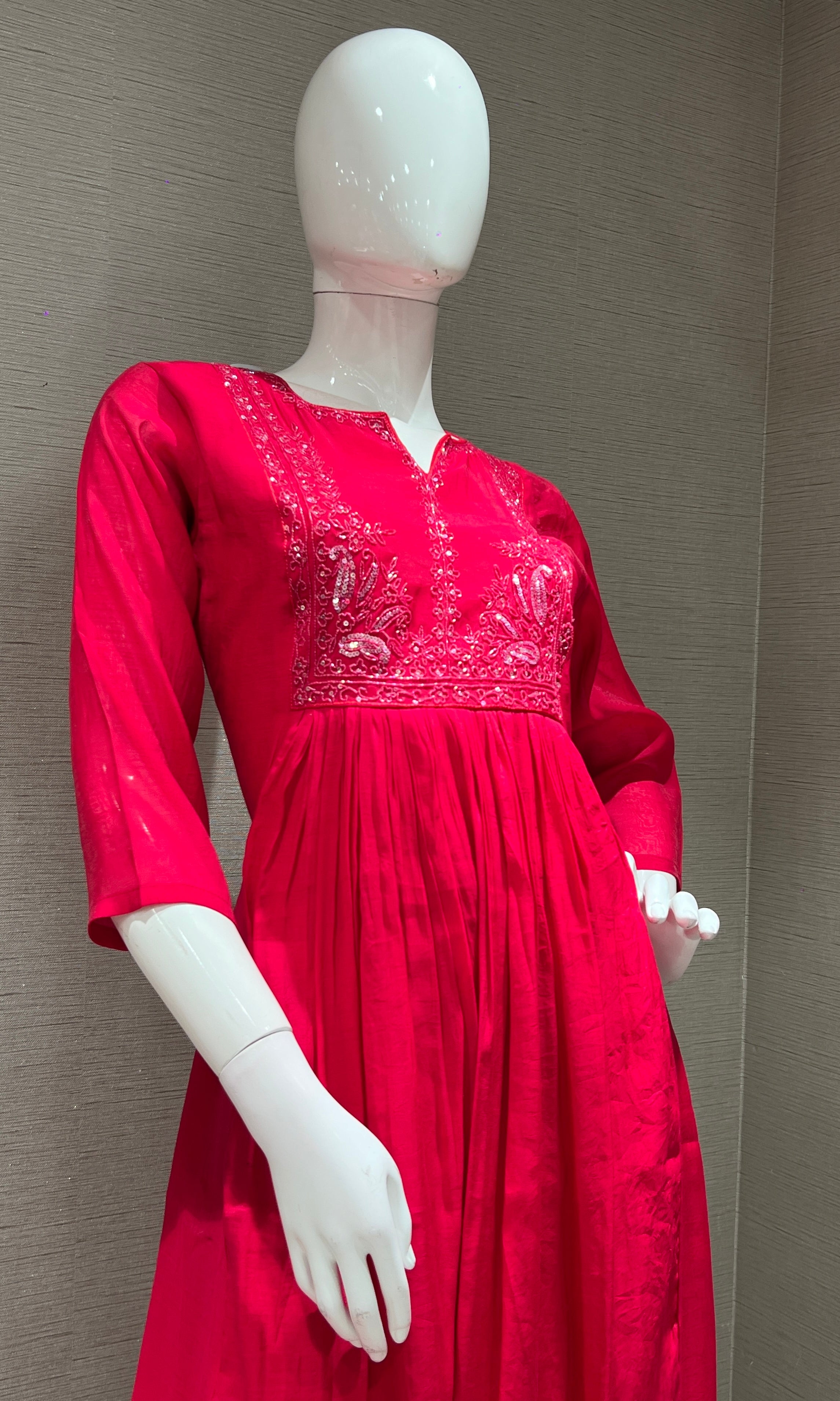 PINK MUL CHANDERI kurta set with palazzo pants