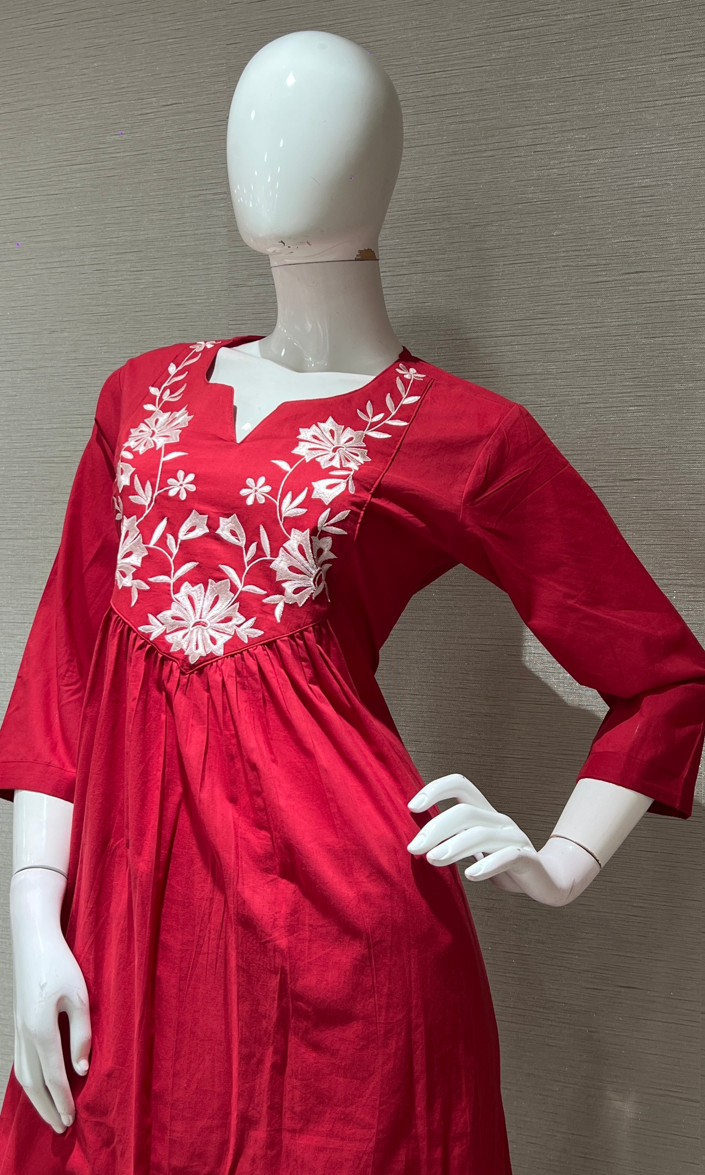 RED FLORAL mul chanderi kurta set