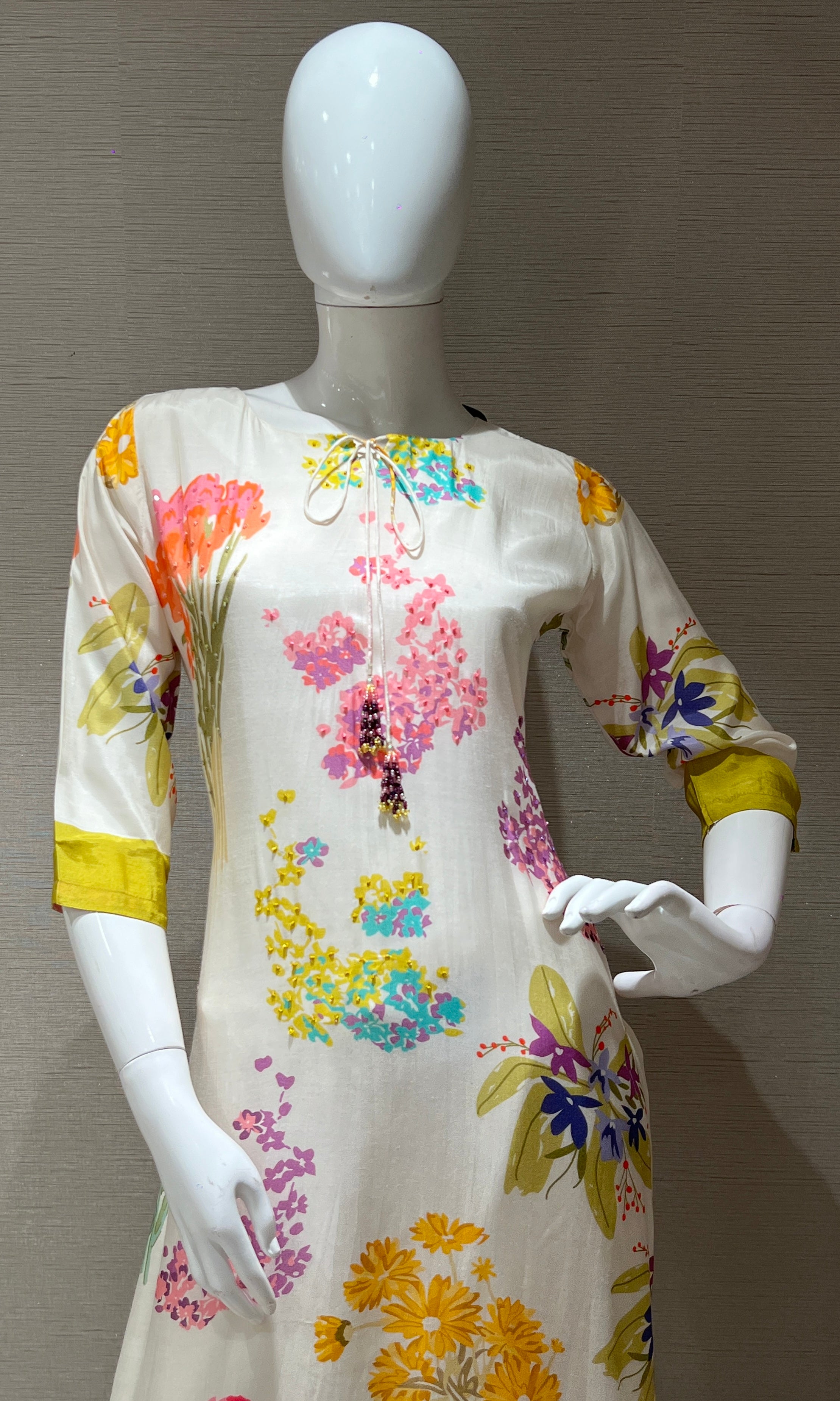 Cream Floral Print Kurti