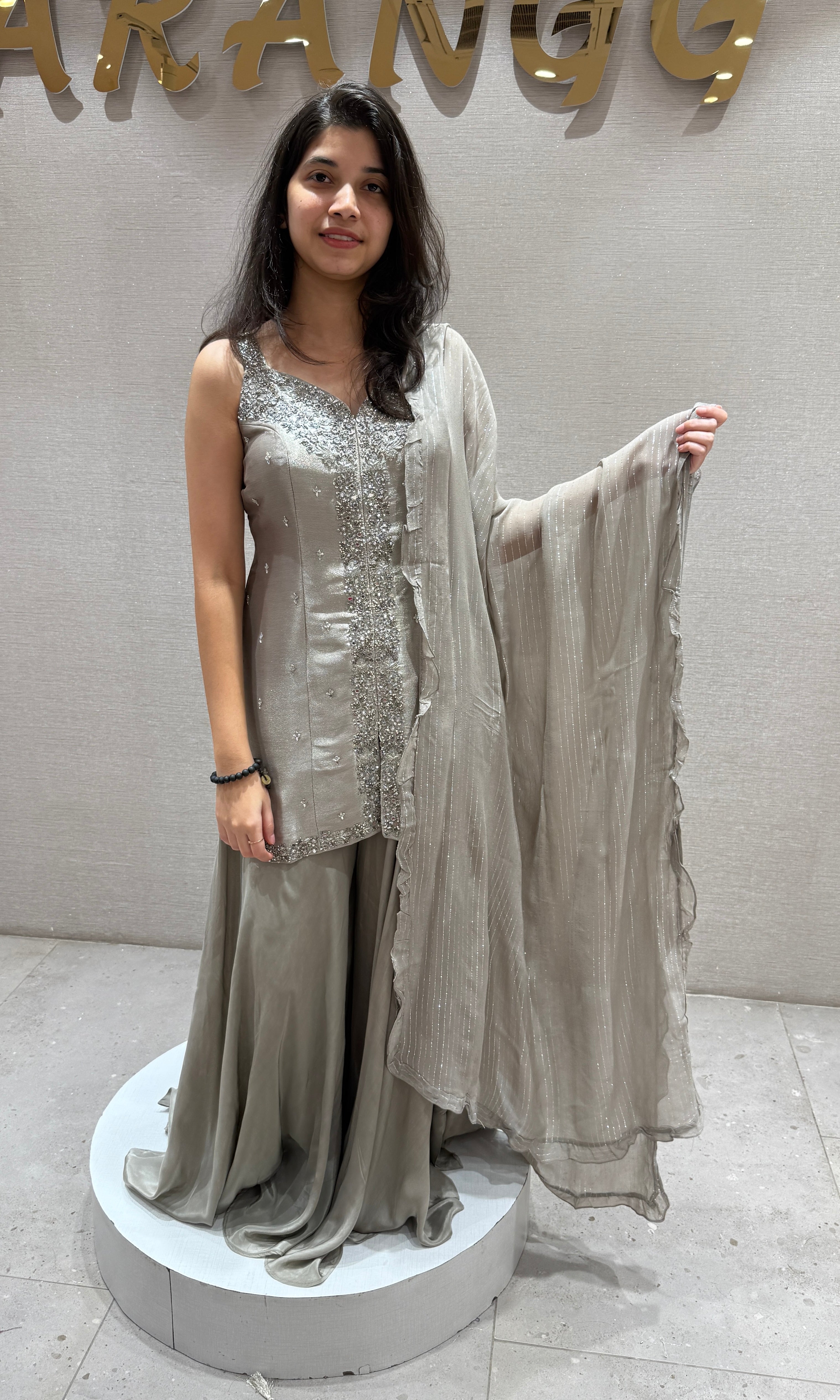 Grey Embellished Sharara Set
