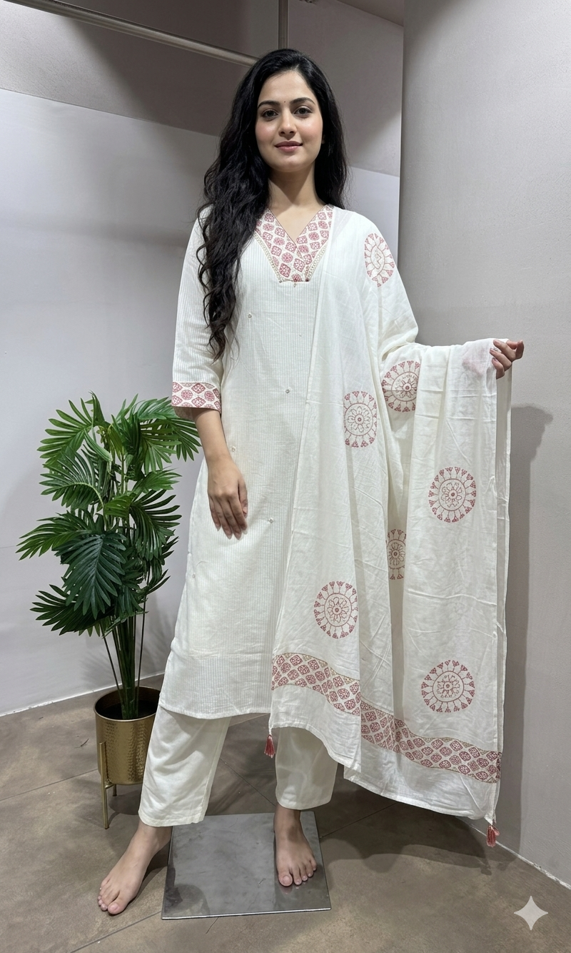 Pink Floral Embroidered Kurta Set