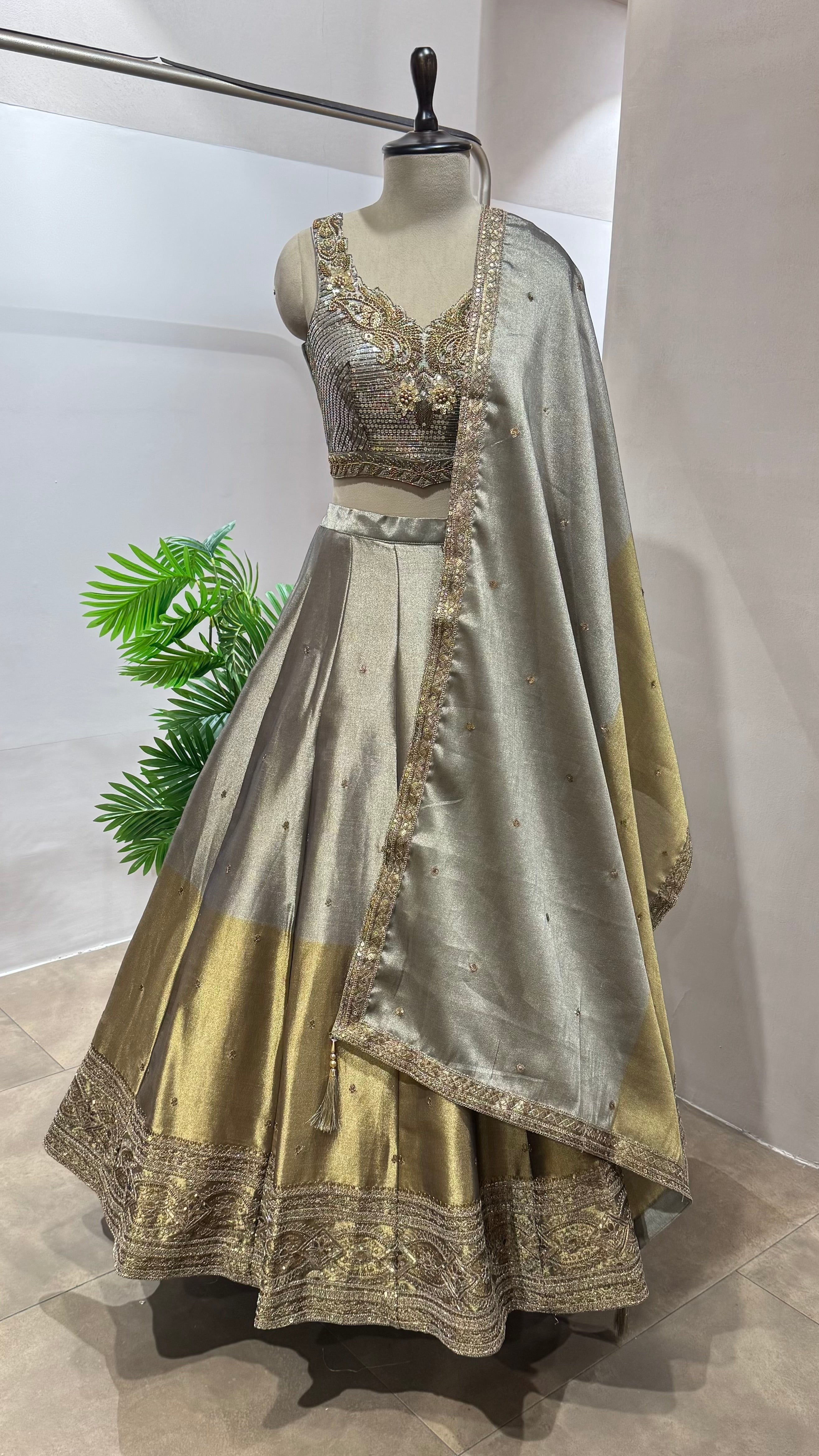 Copper gold Lehenga