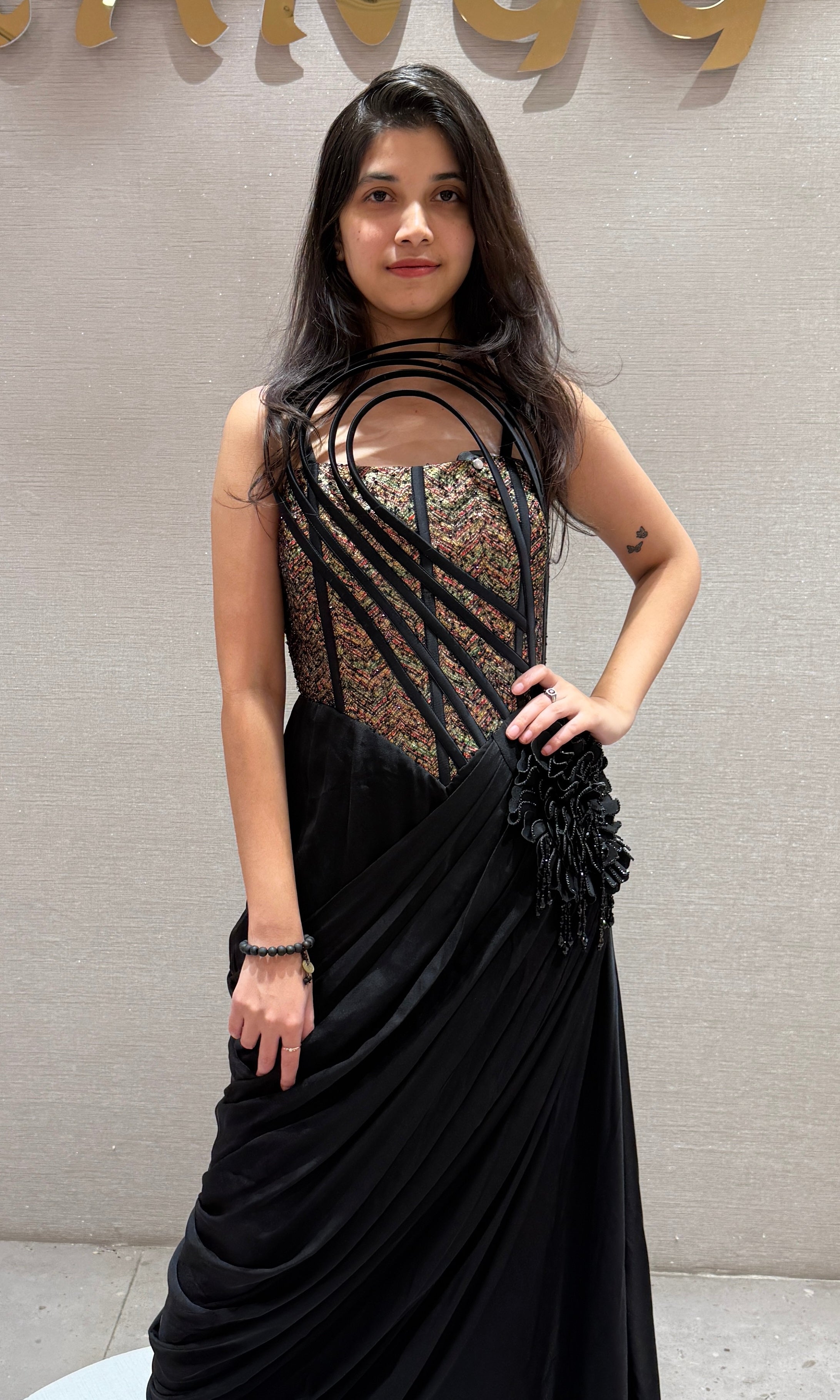 Black Corset Style Draped gown