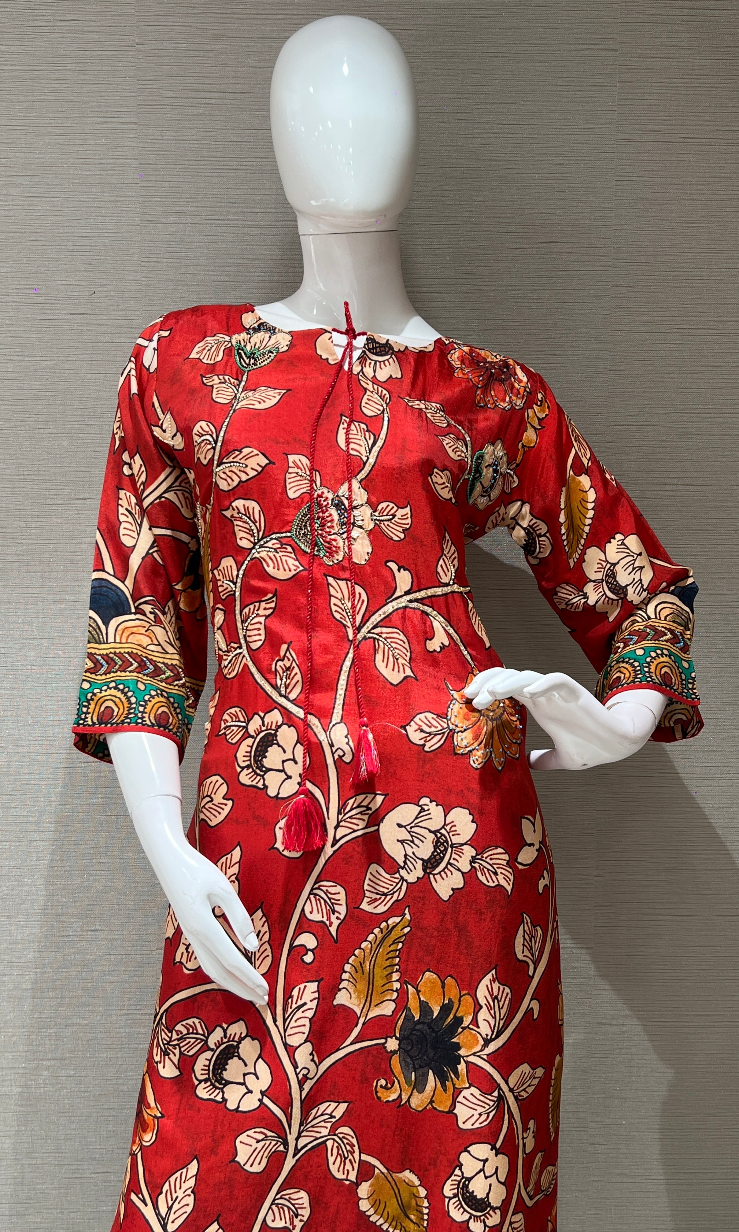 Red Floral Embroidered Kurti top