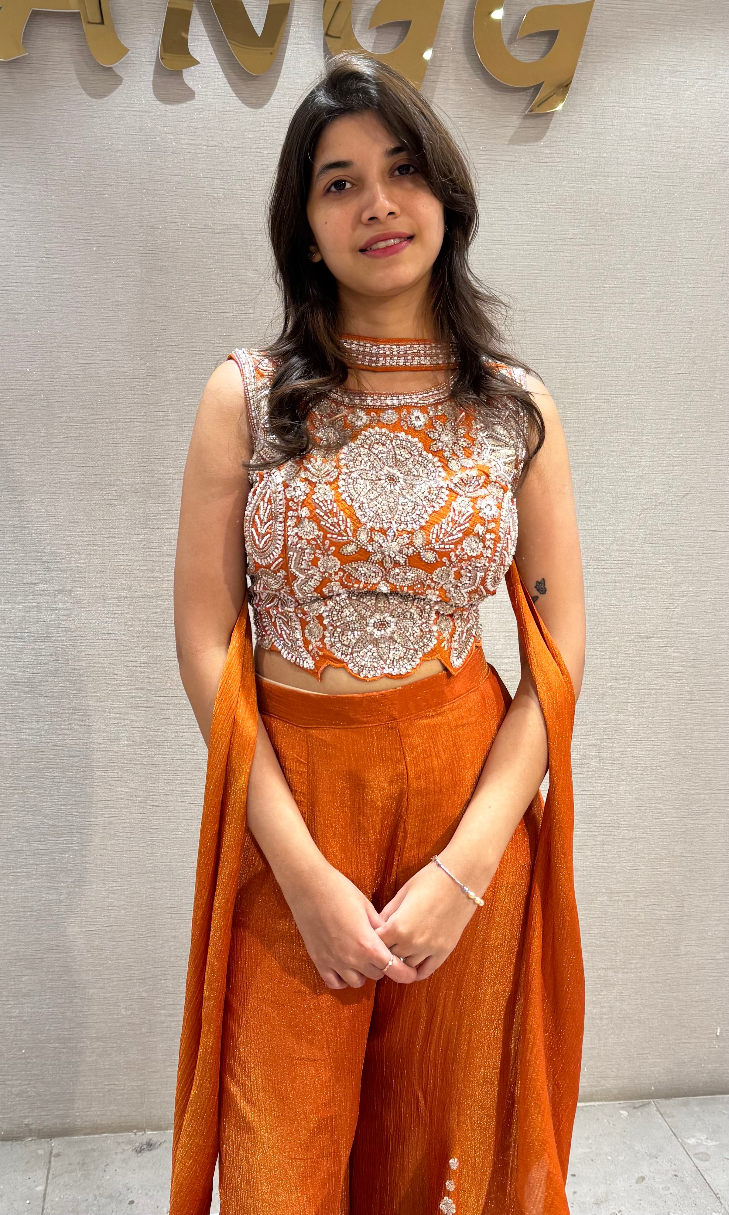 Orange Embroidered Palazzo Set