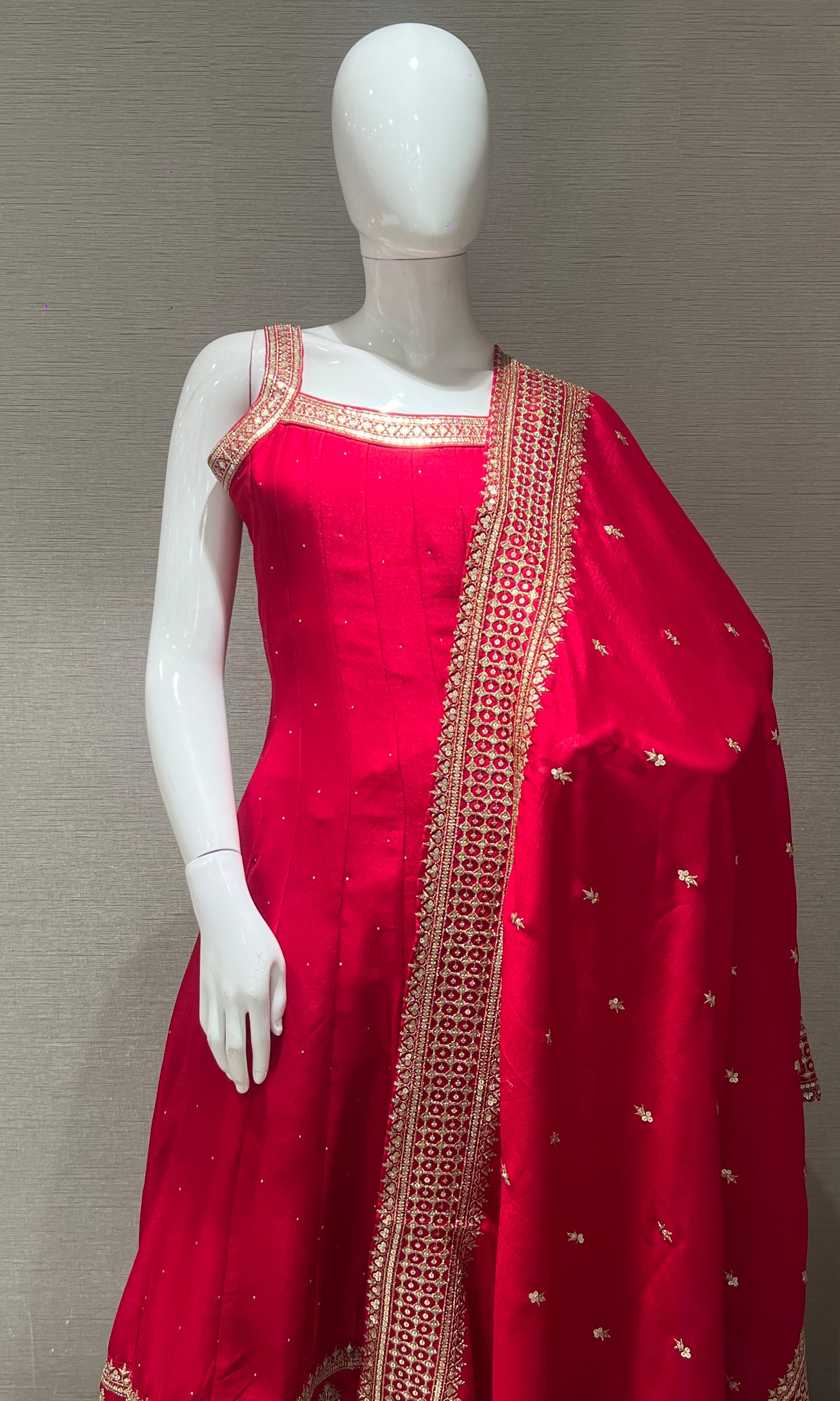 Rani pink anarkali set with gold embroidery