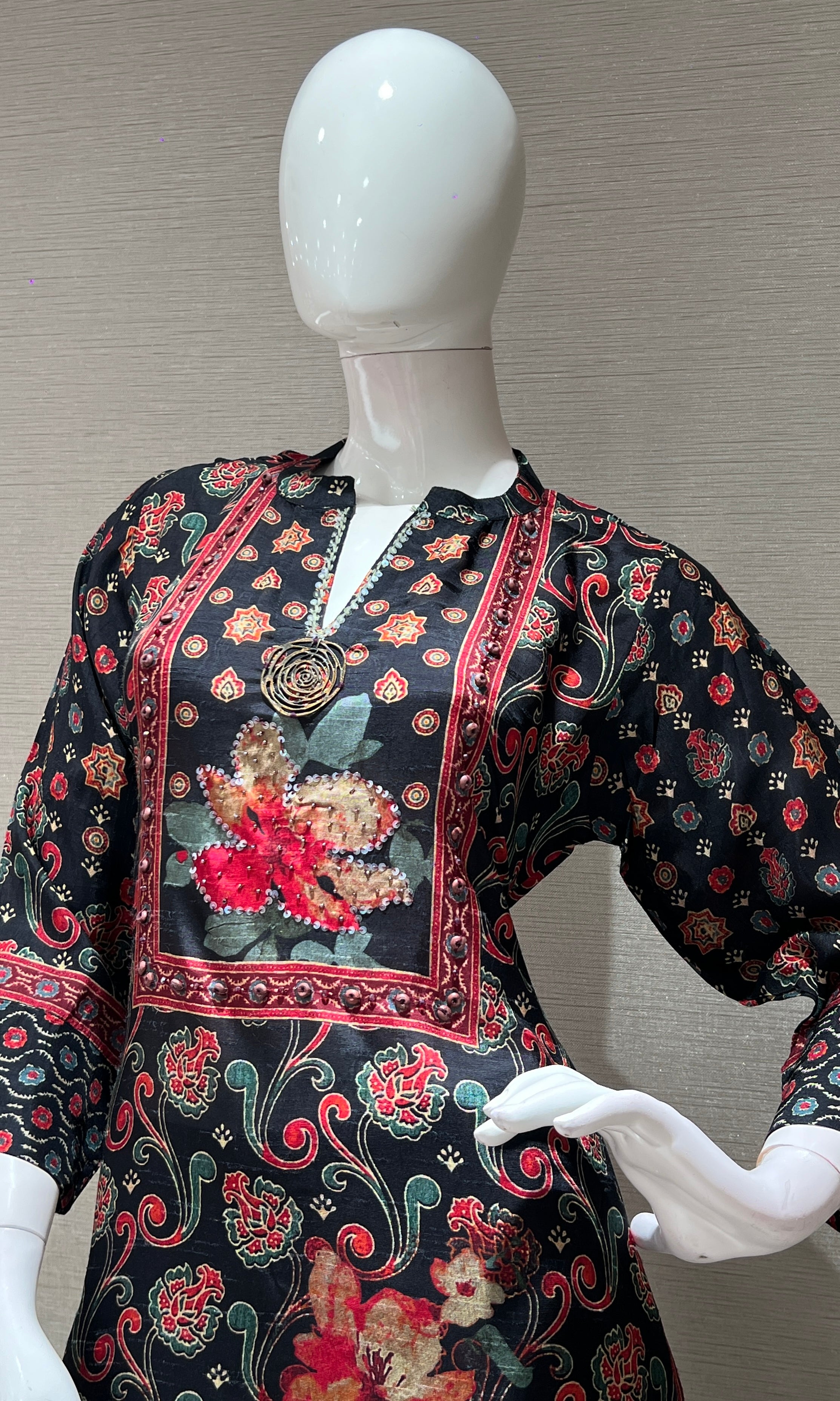 black floral printed kurta set with palazzo pants