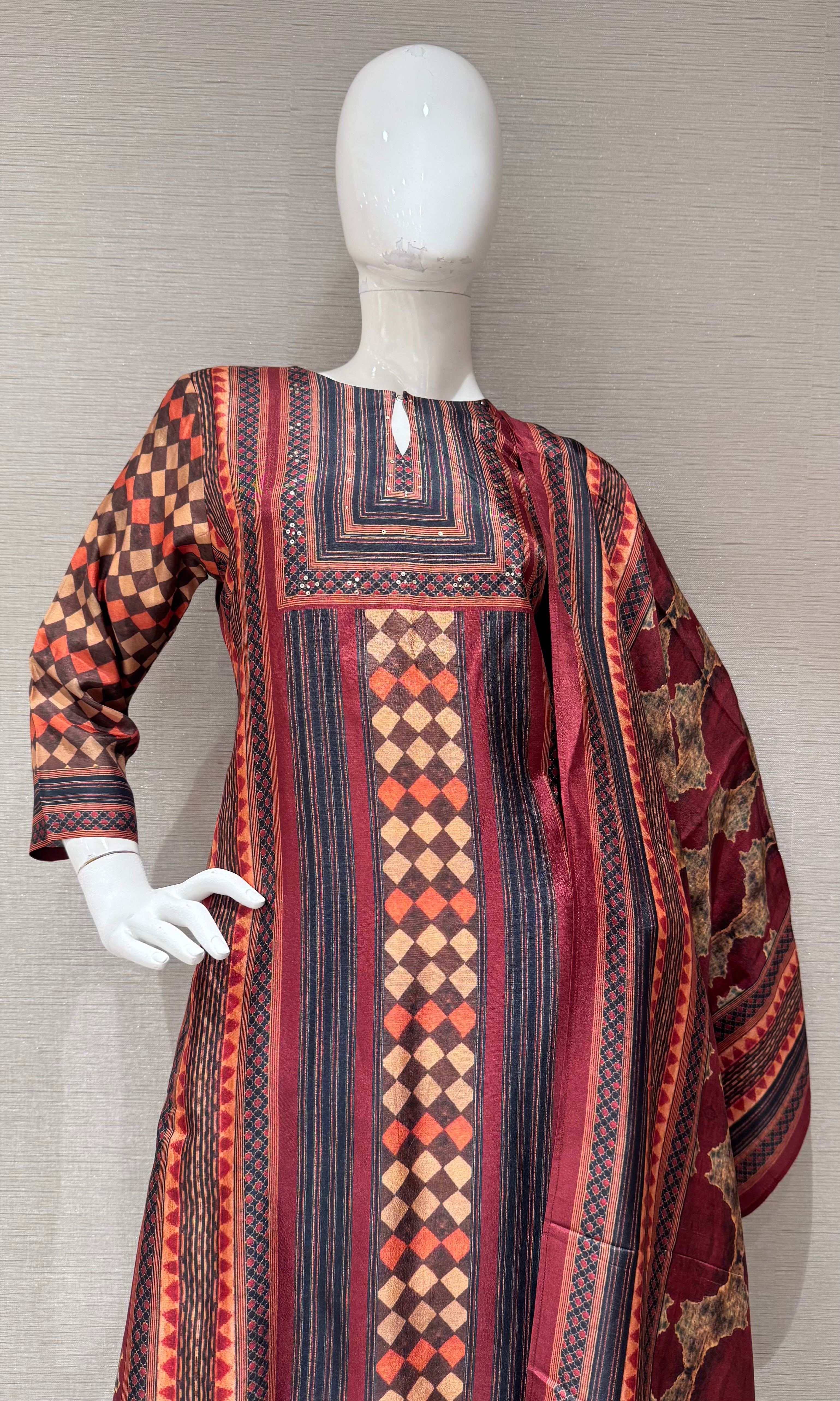 Rust Geometric Printed Kurta Set