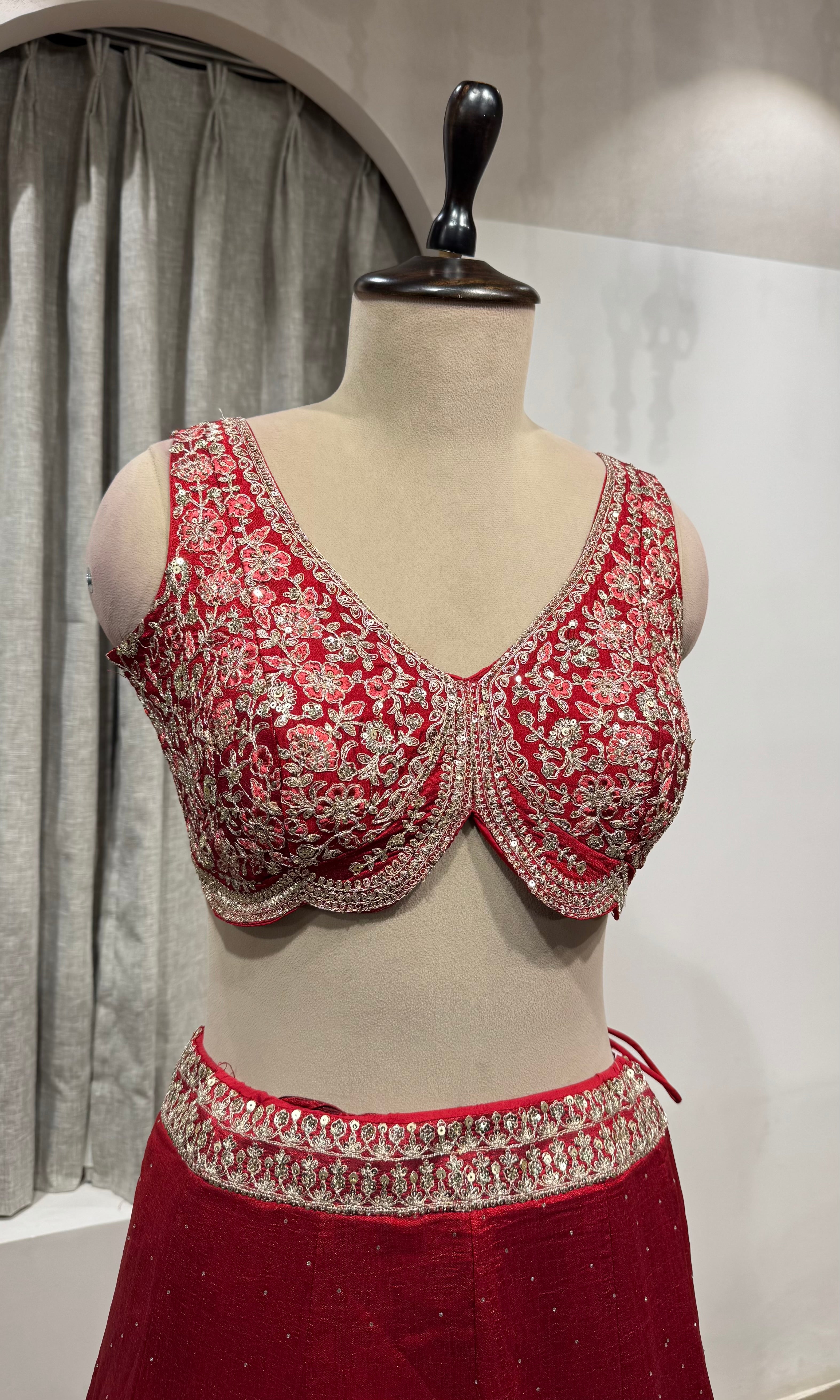 MAROON Elegance Embroidered Silk Lehenga Choli