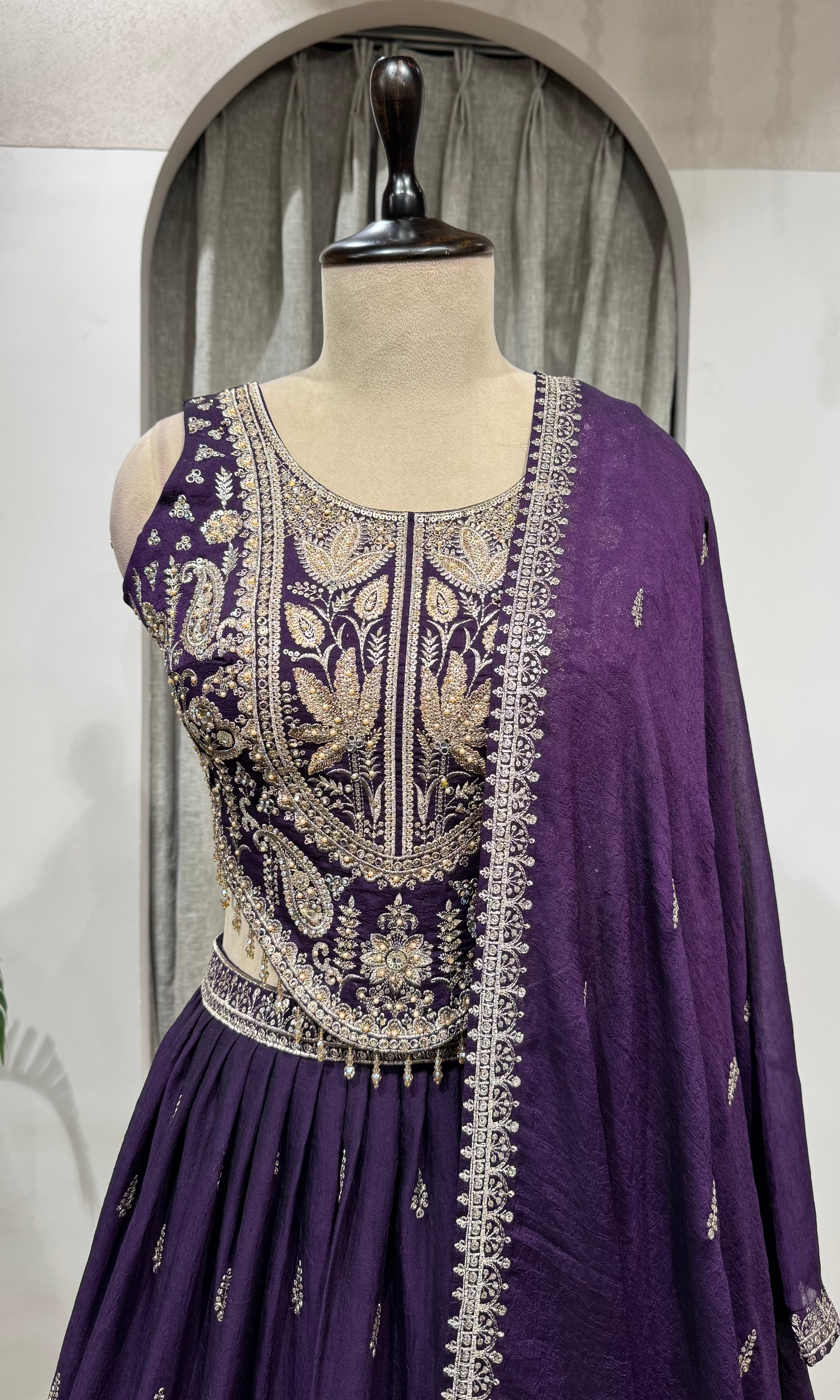 PURPLE Traditional Floral Motif Lehenga Set
