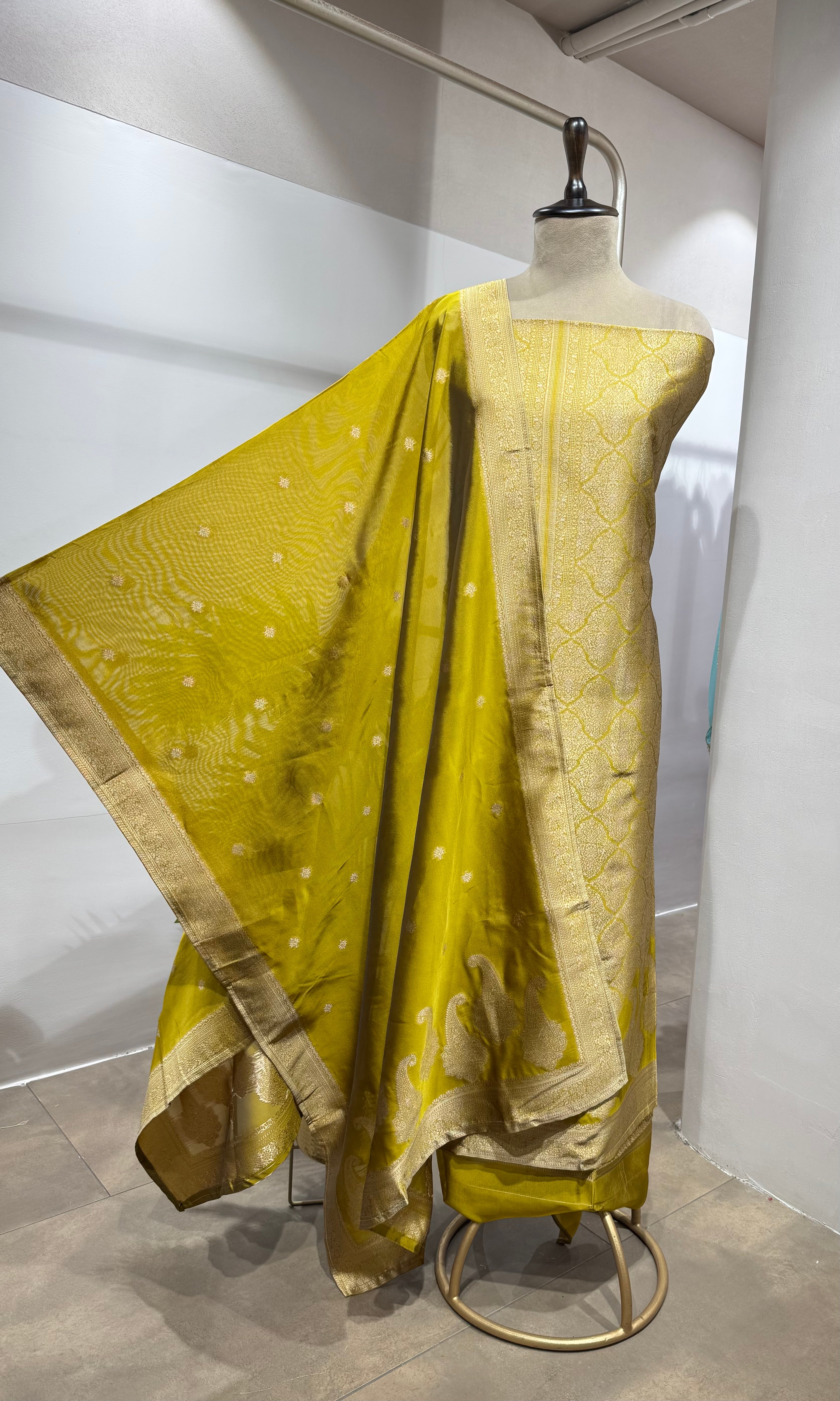 Mustard Banarasi Silk DRESS MATERIAL