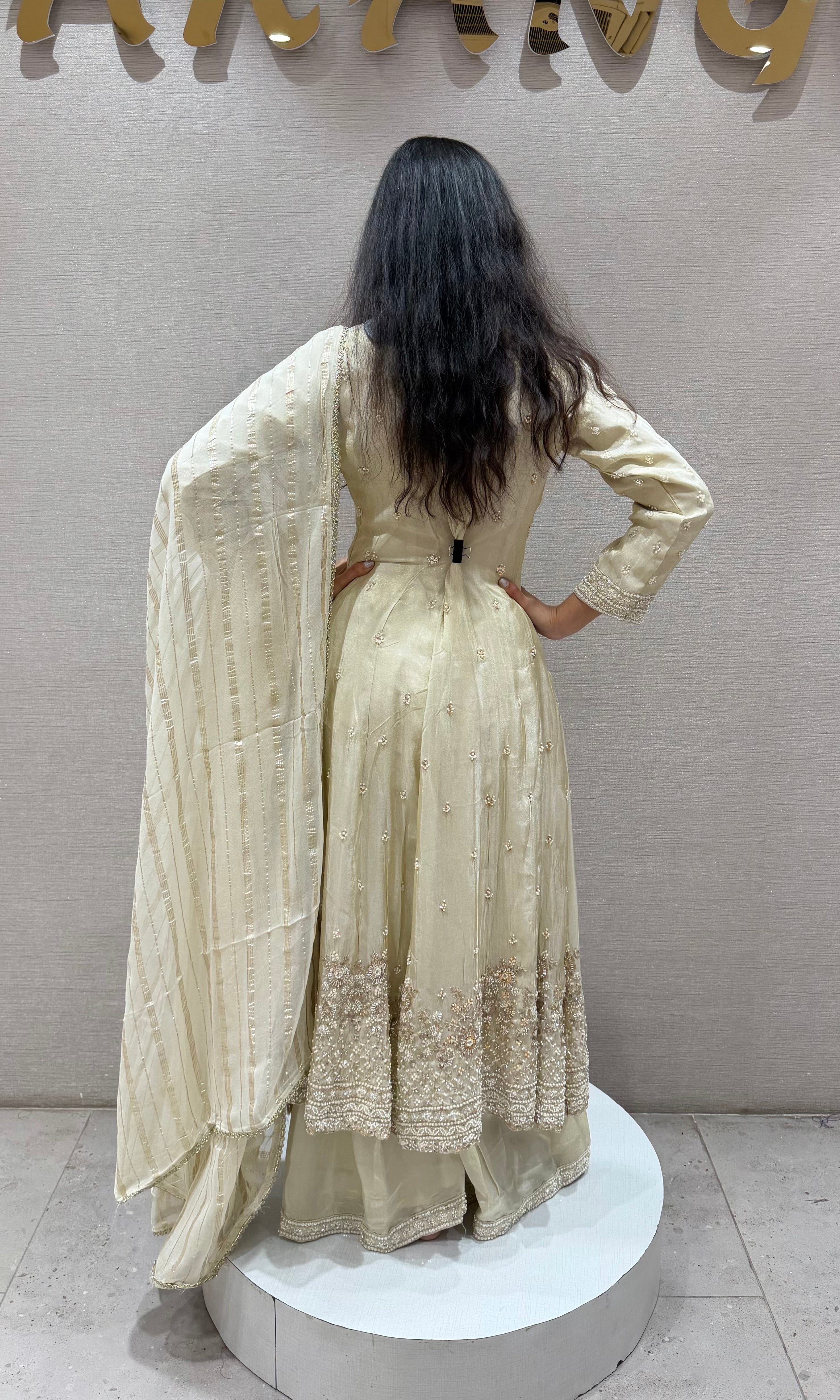 Half white FLORAL EMBROIDERED ANARKALI