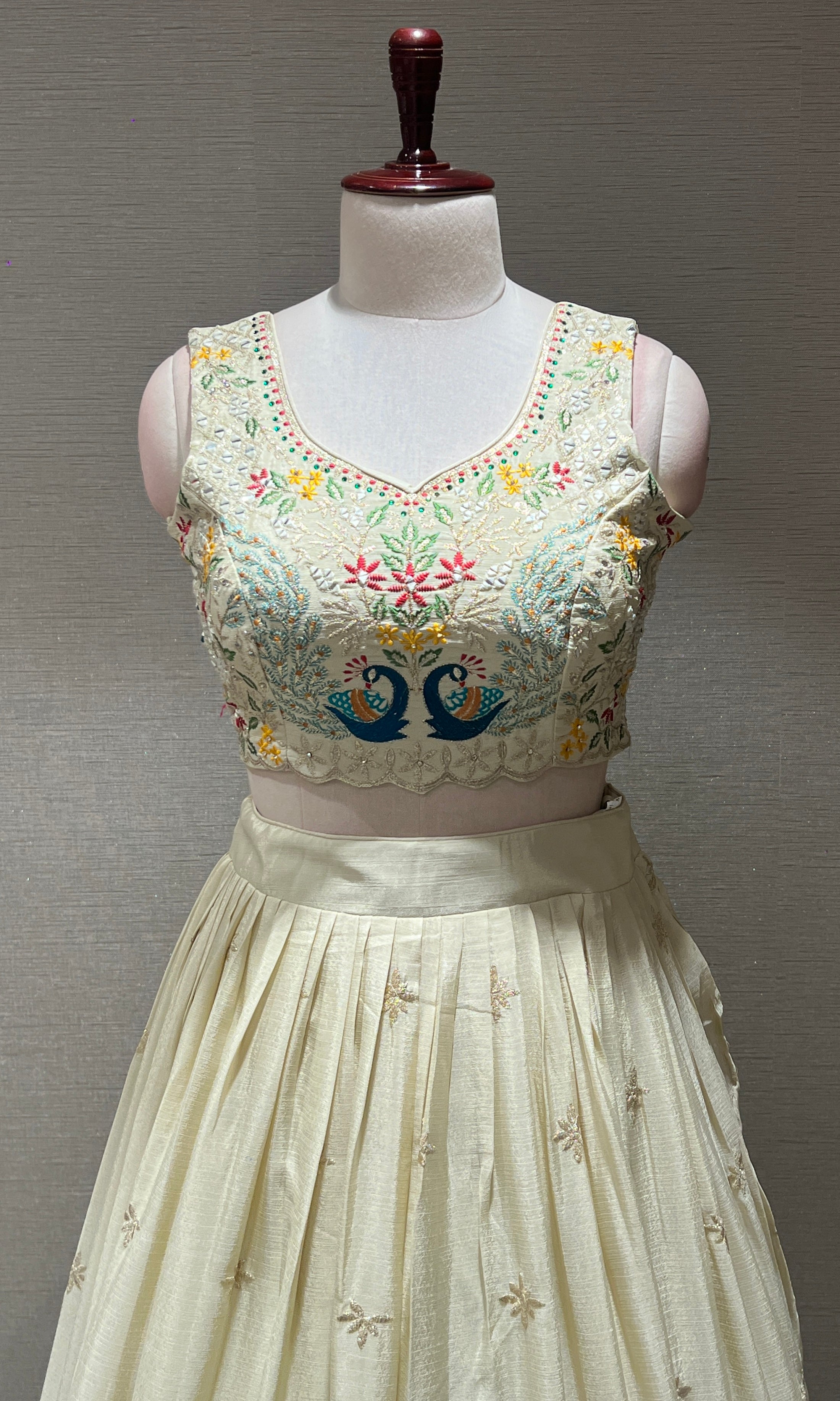 Cream Lehenga WITH PEACOCK DESIGN