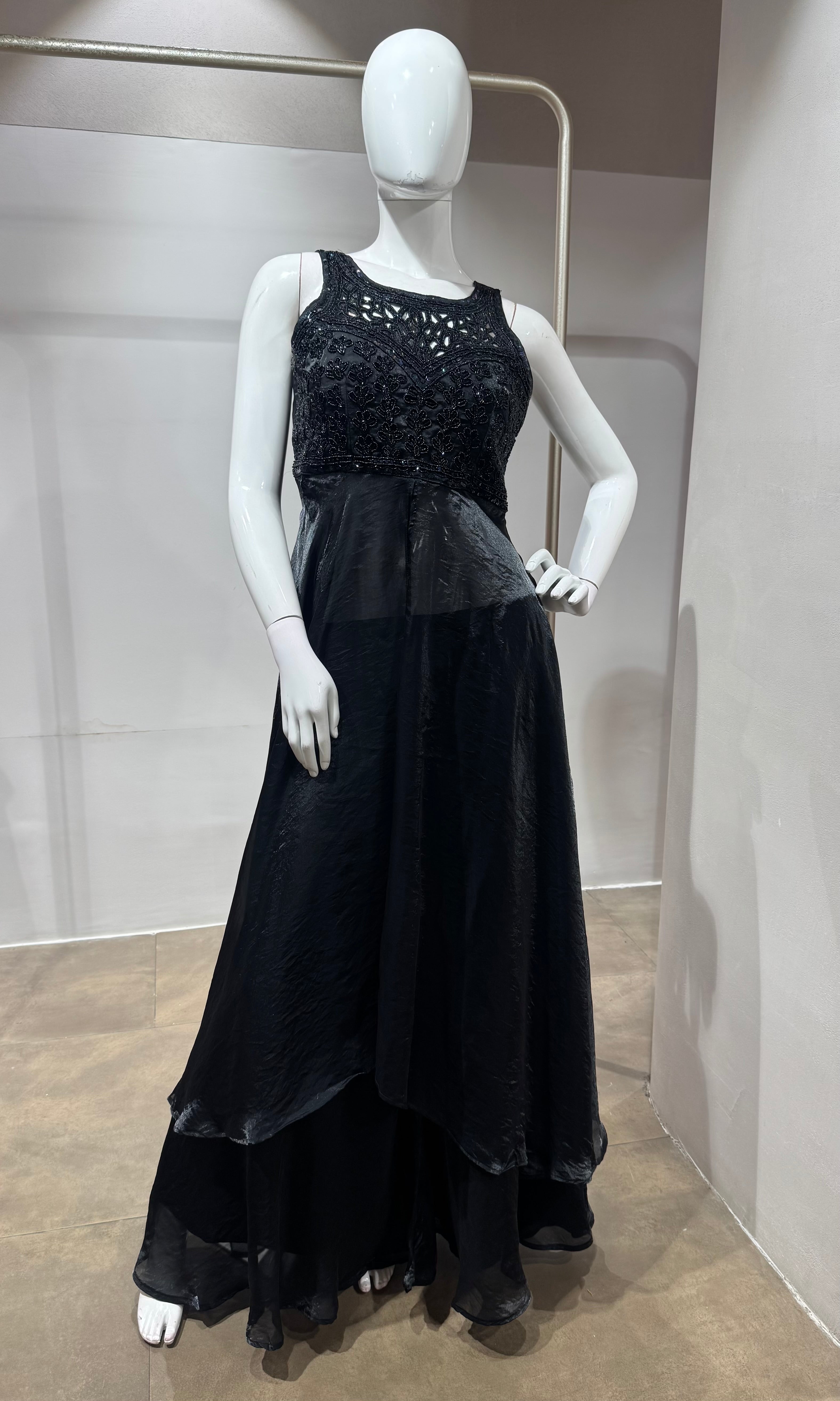 Black Front slit Georgette Palazzo Set