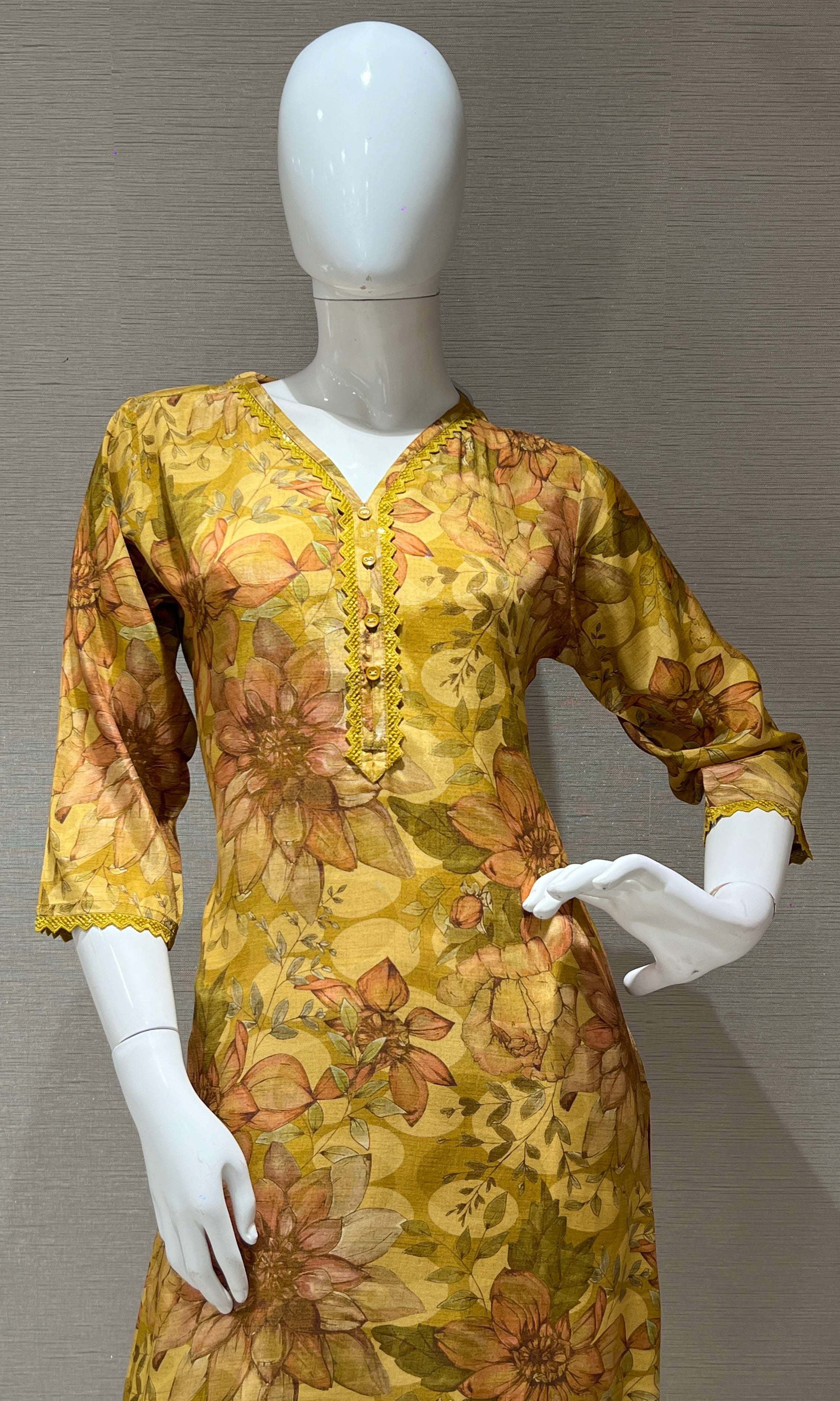 Mustard yellow floral print Kurti top