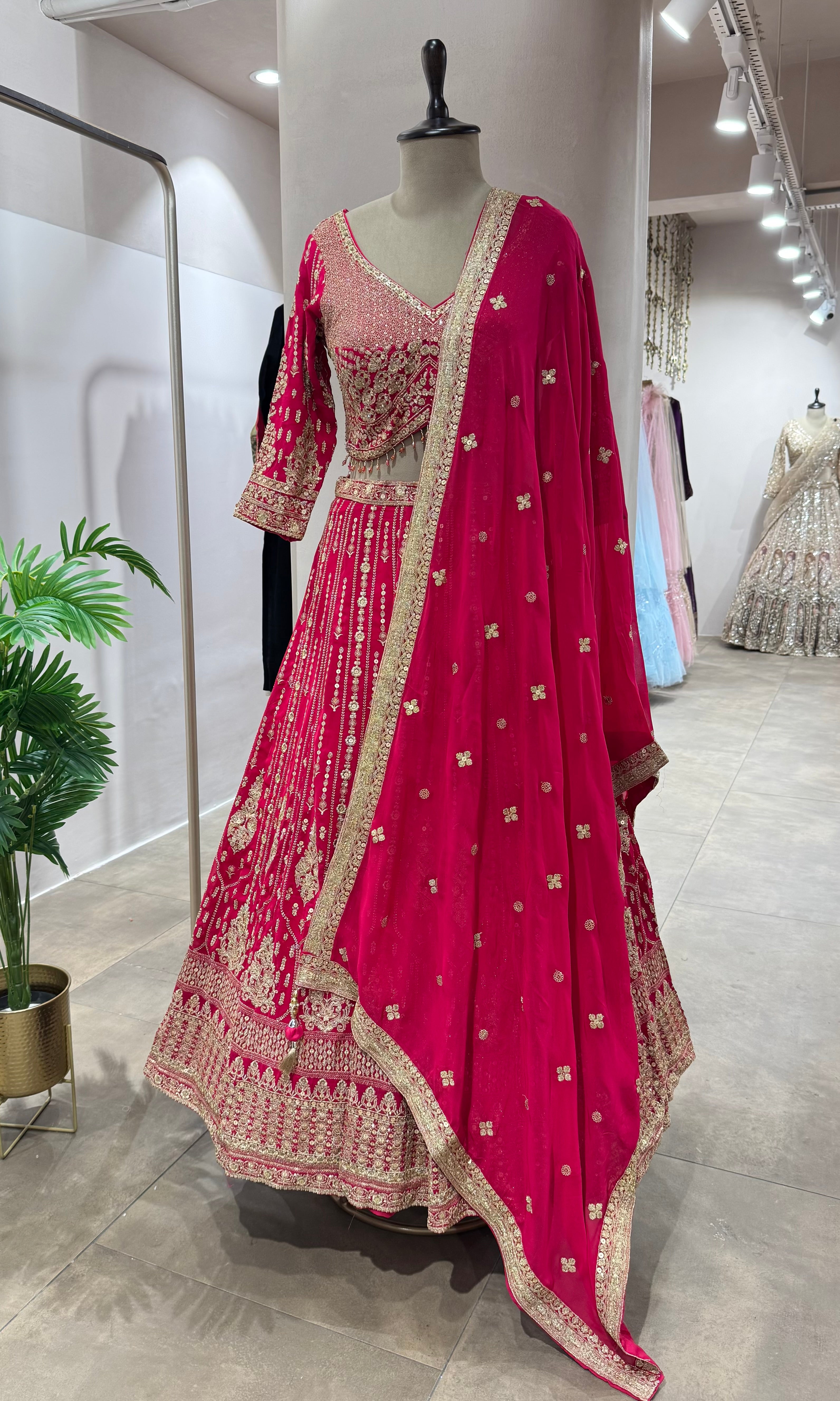 RANI Pink Lehenga Set with Gold Embroidery