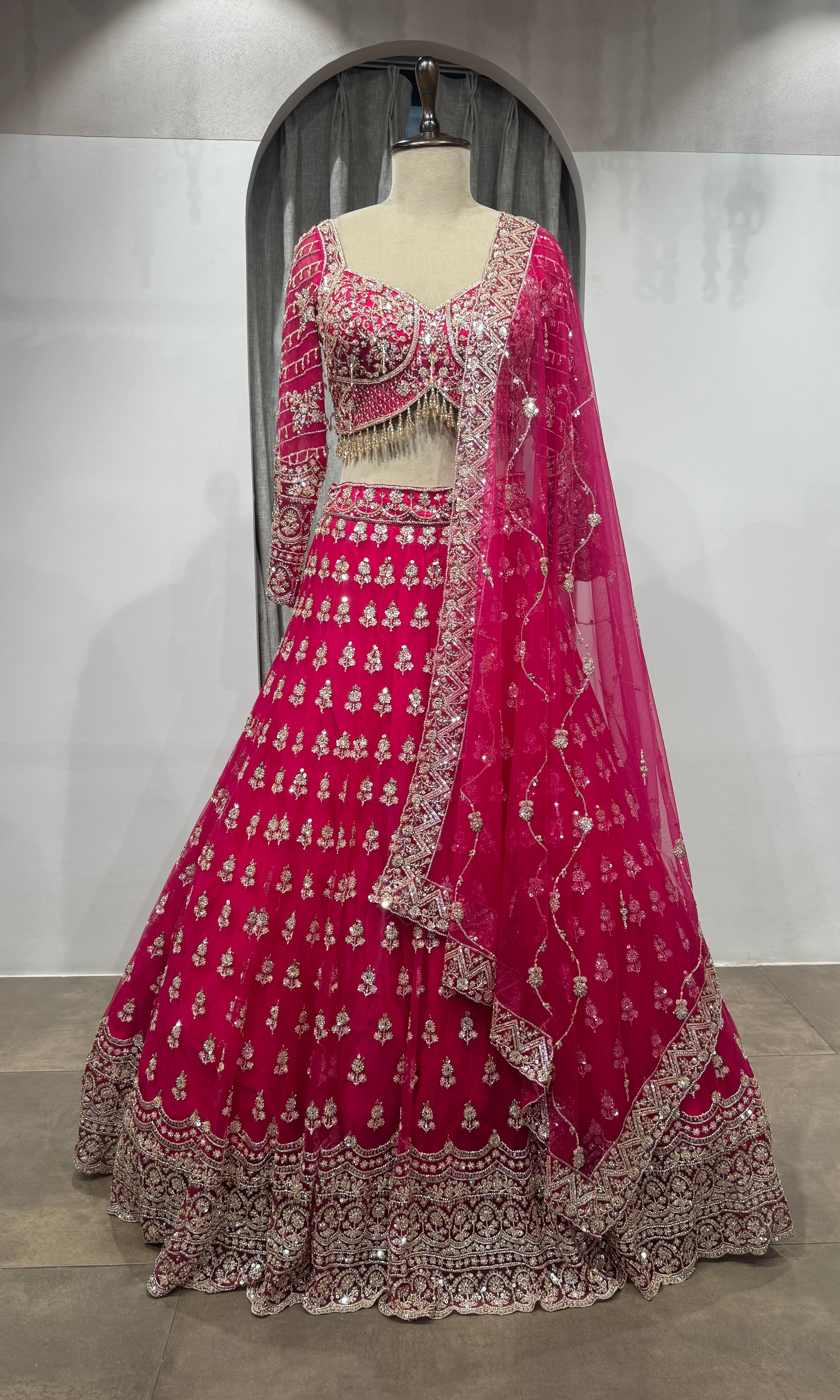 Rani Pink Intricate embroidered Lehenga