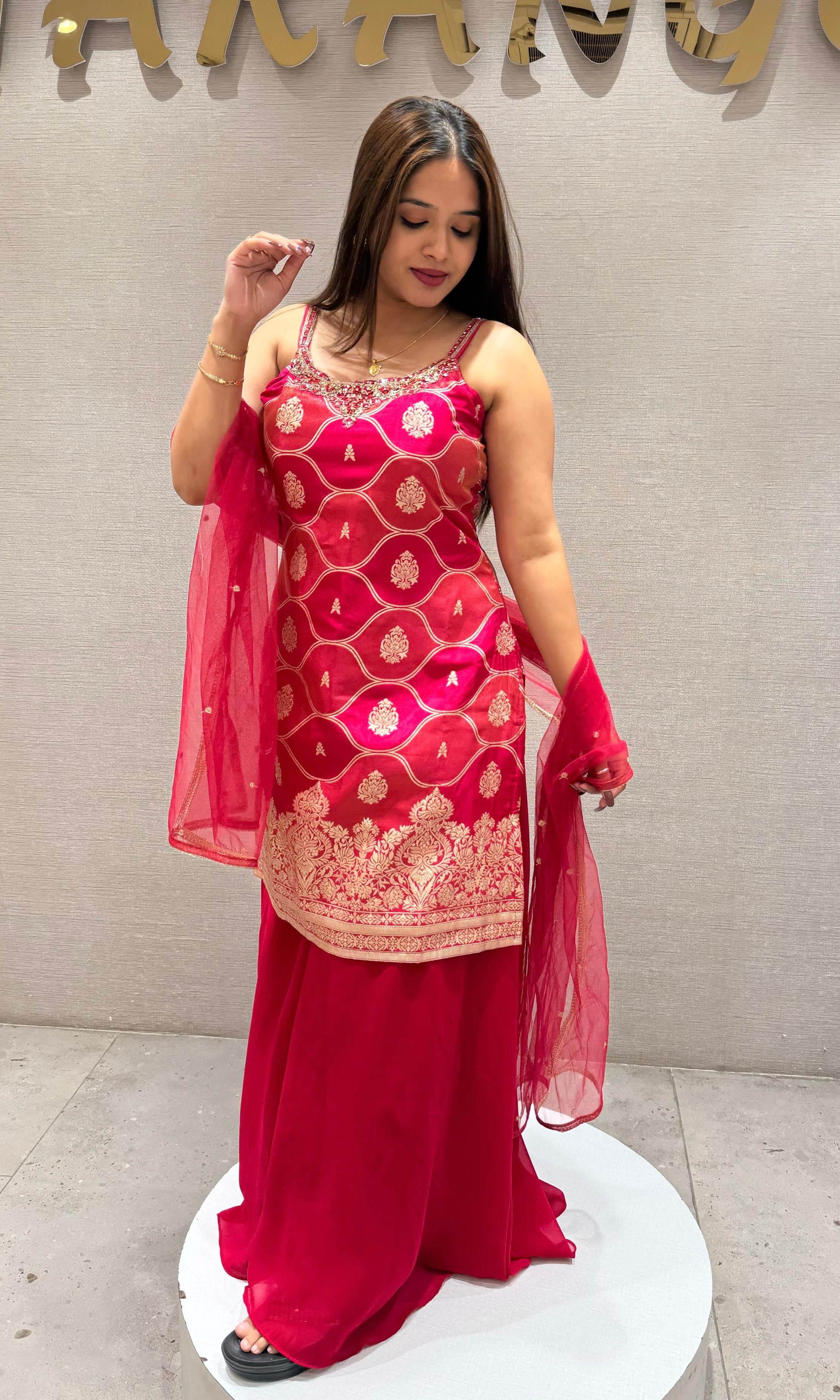 PINK SHARARA WITH SHORT KURTI