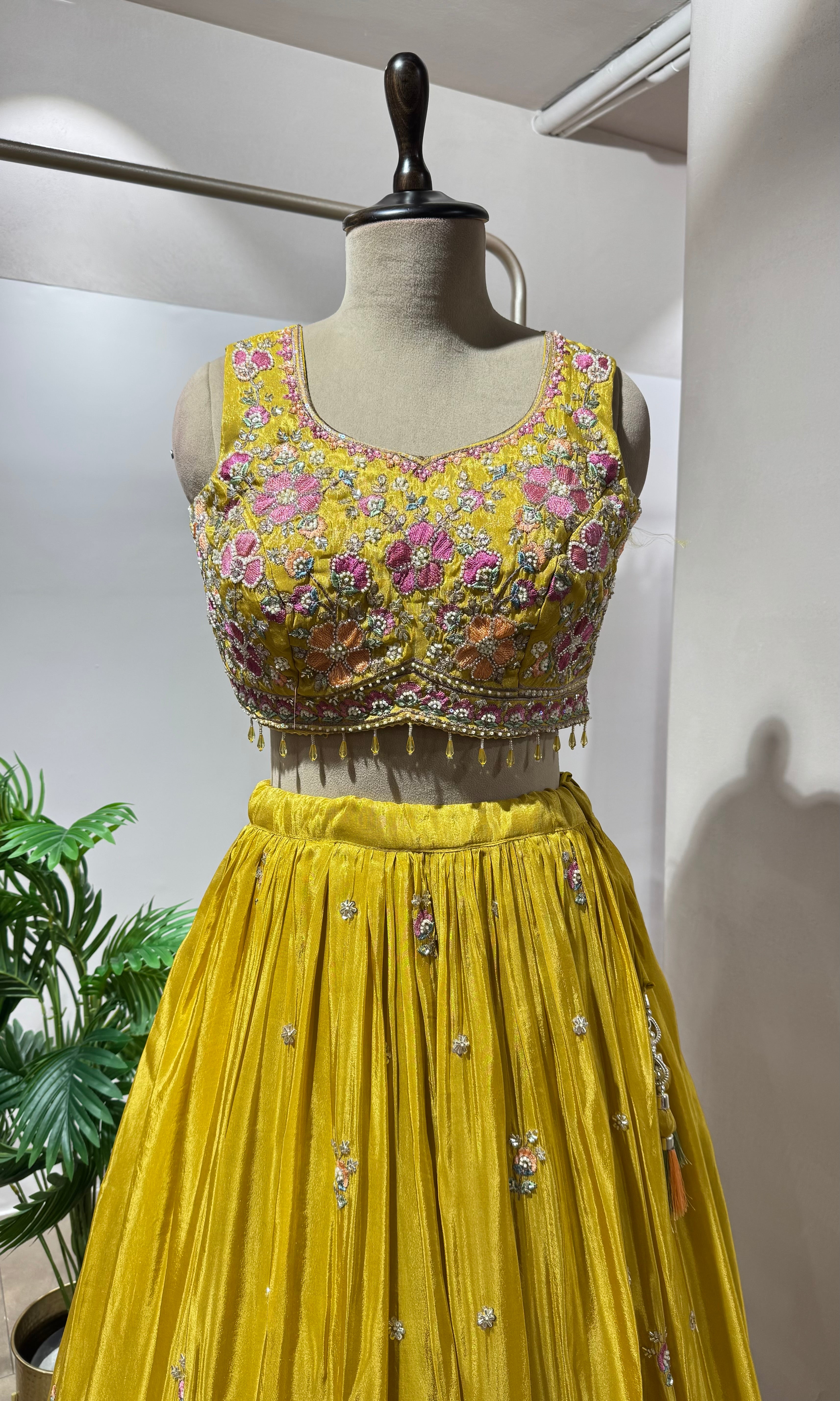 YELLOW floral thread LEHENGA SET