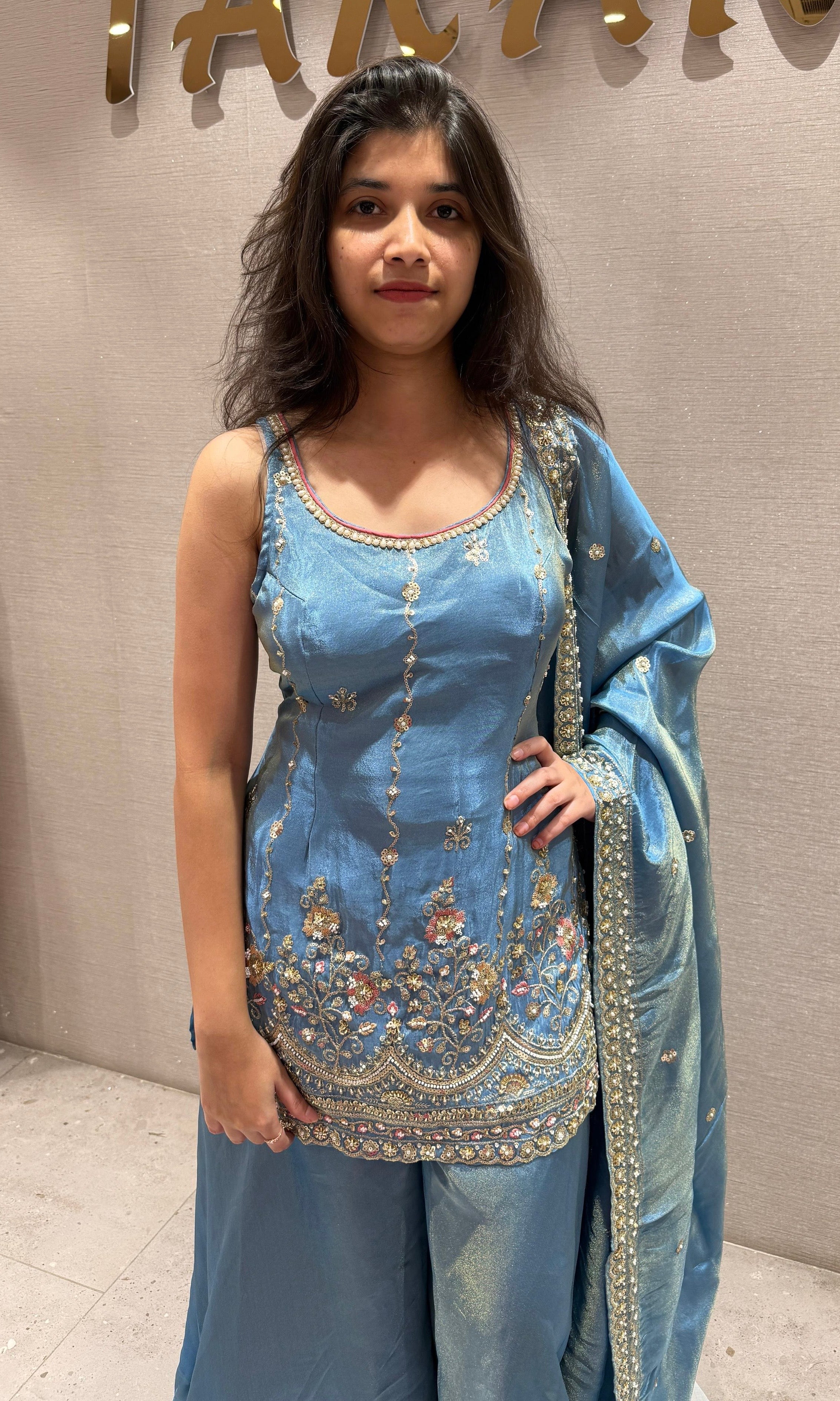 Light Blue Shimmer Palazzo Set