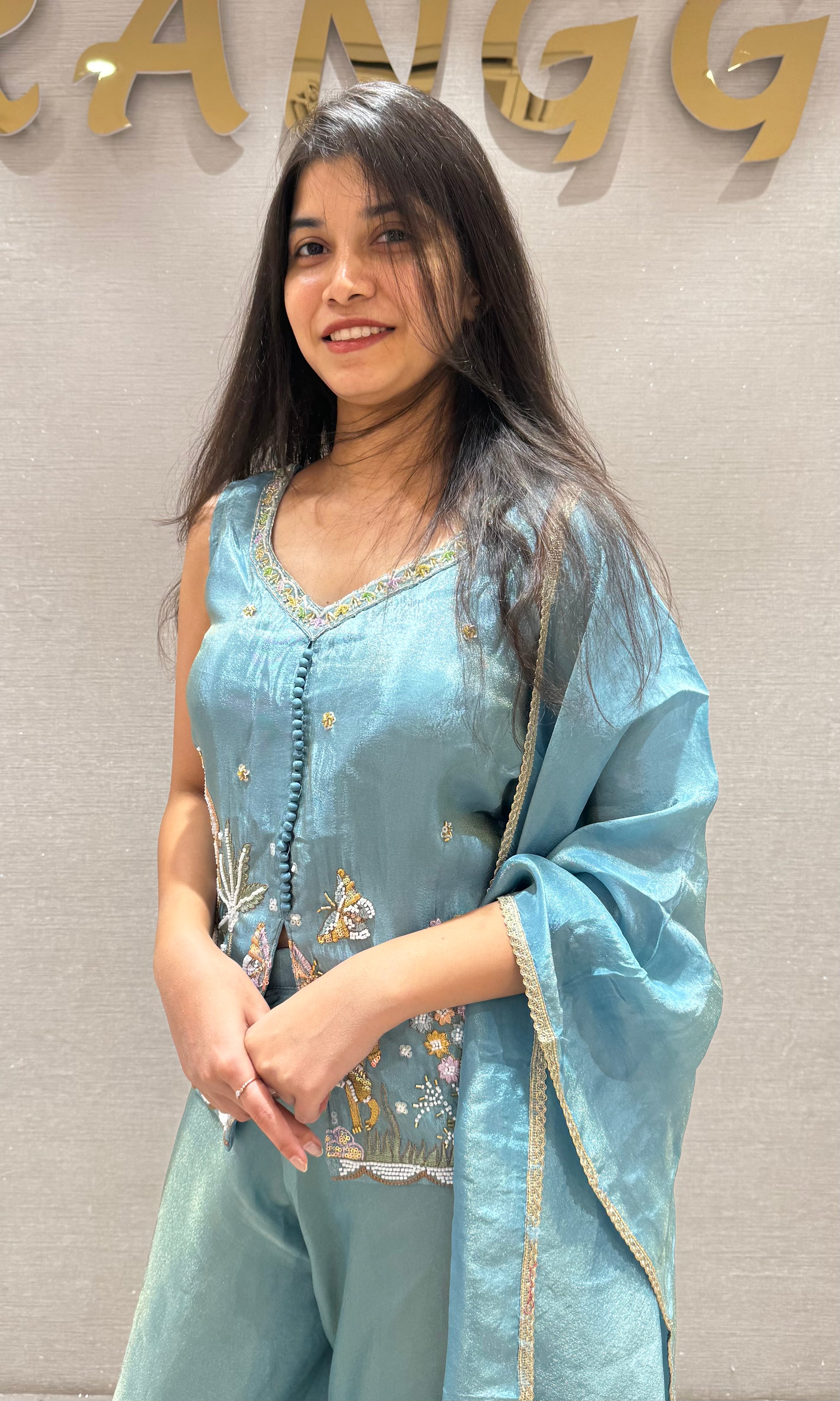 Sea Blue Tissue Palazzo Set