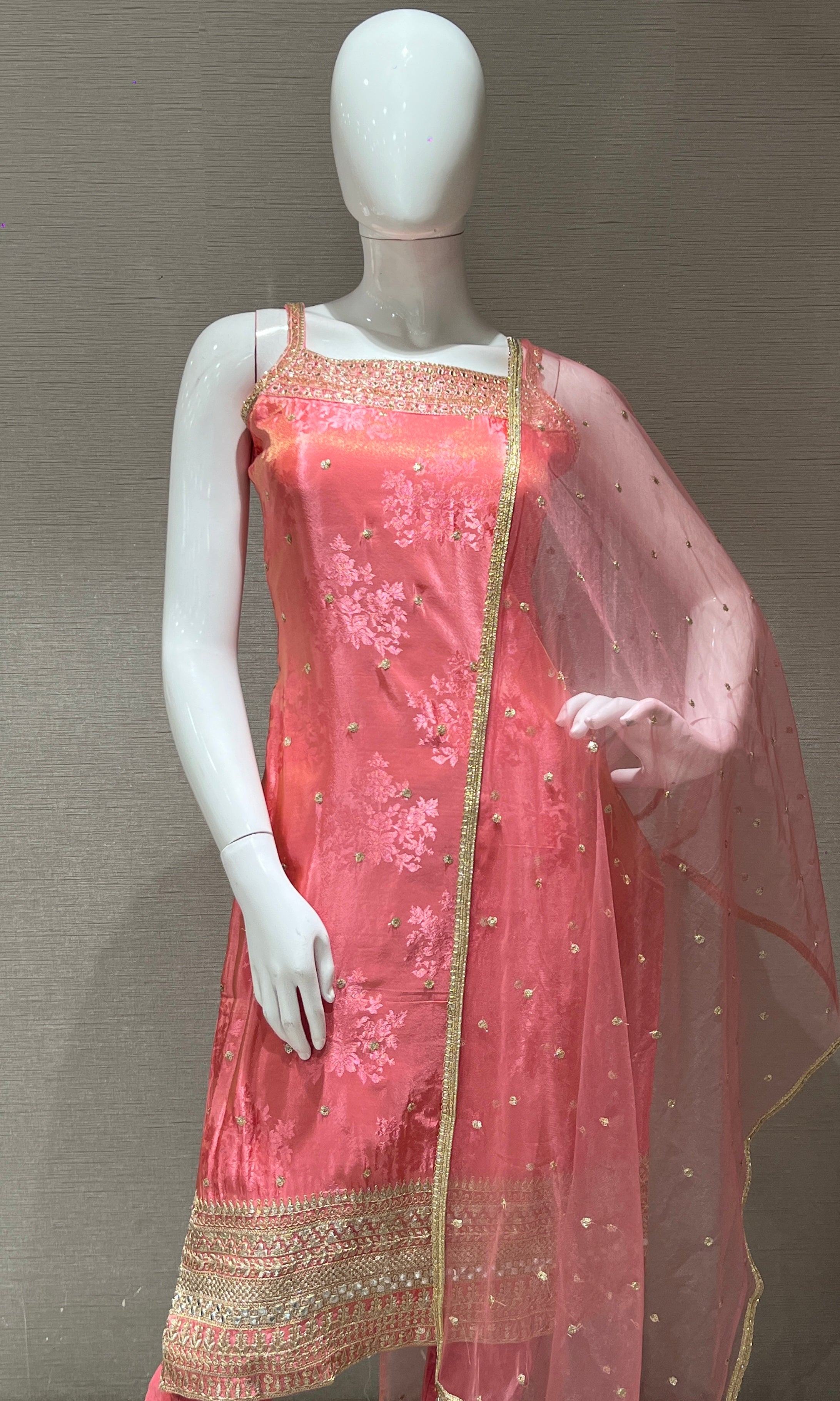 Baby pink and Gold Embroidered kurta set