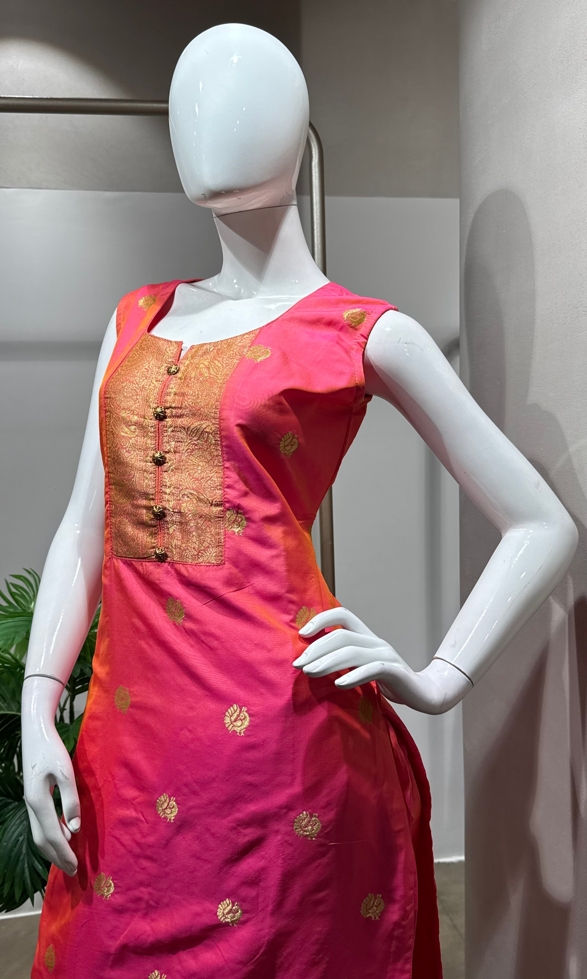 Pink Banarasi Silk Kurta with Paithani Dupatta