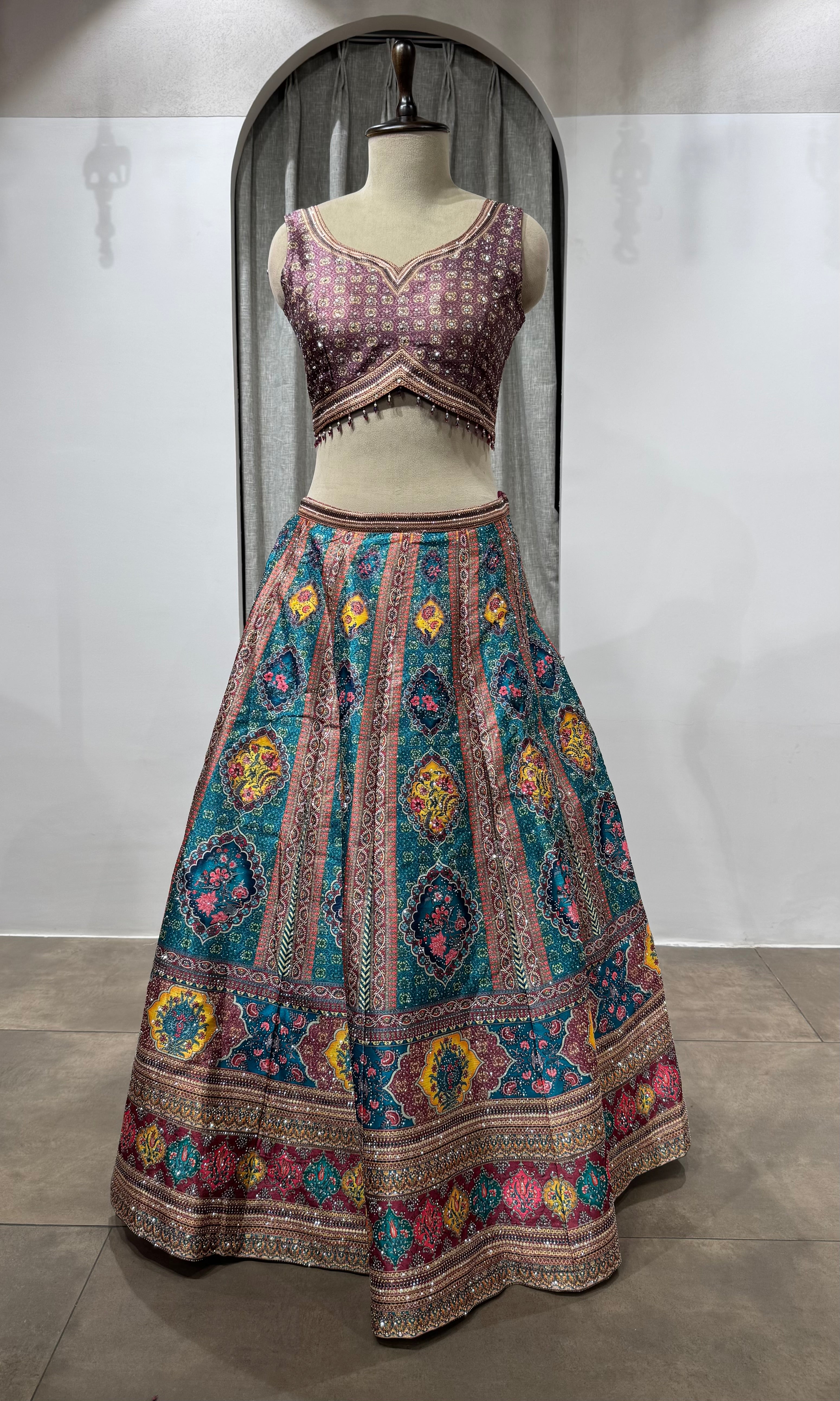 Wine Multi Banarasi Silk LEHENGA