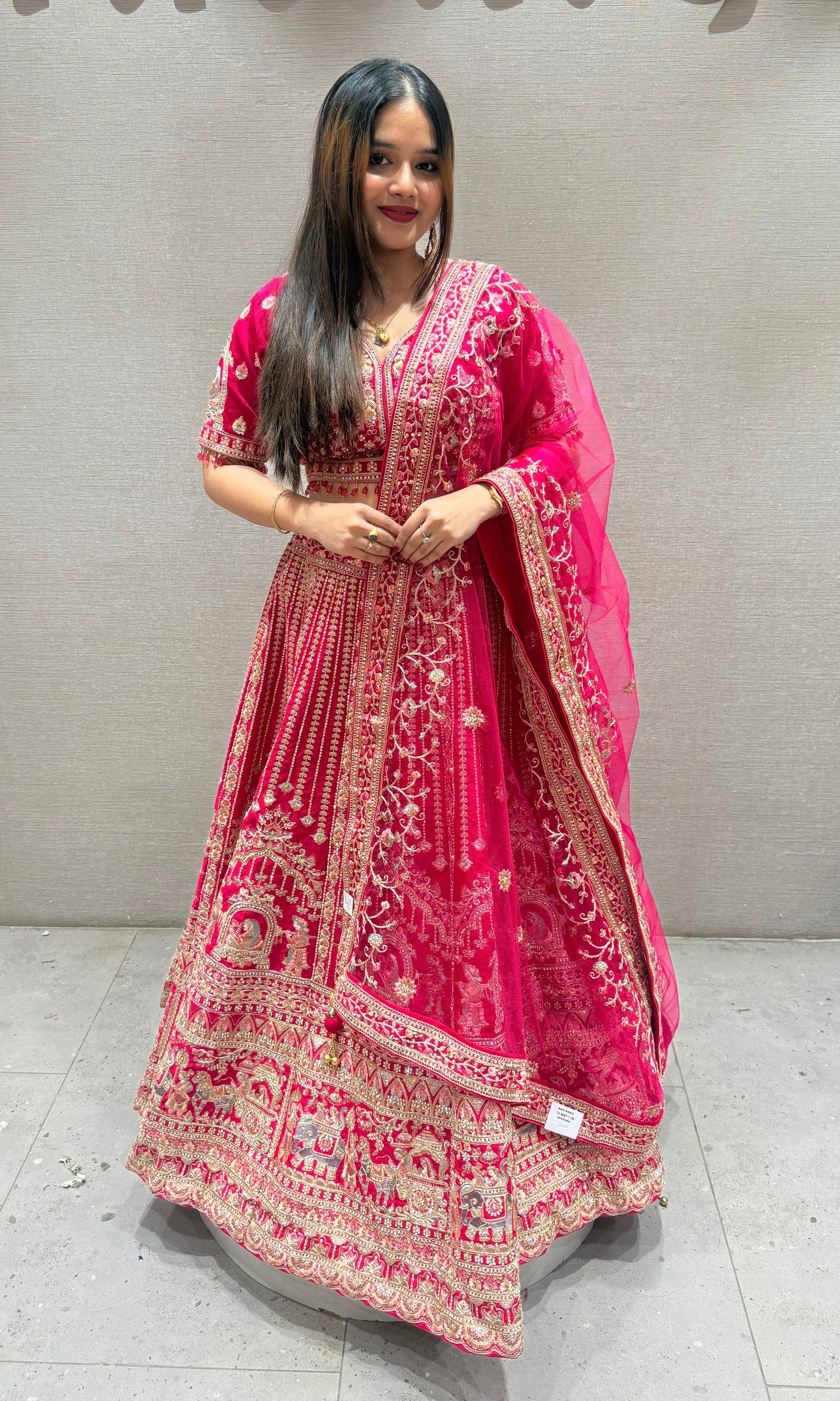 Rani pink Lehenga with gold embroidered