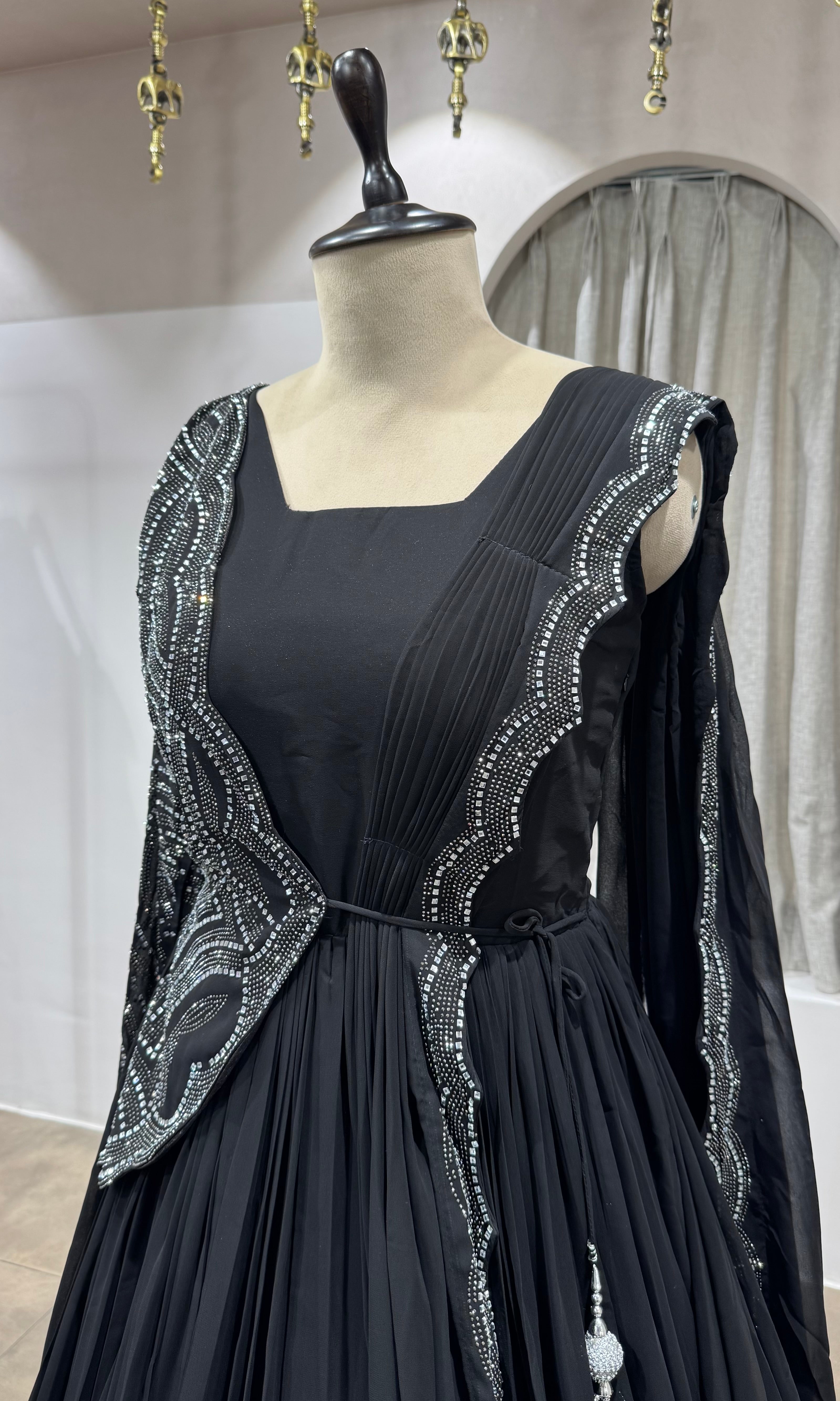 Black Embellished Floor-Length Anarkali Gown
