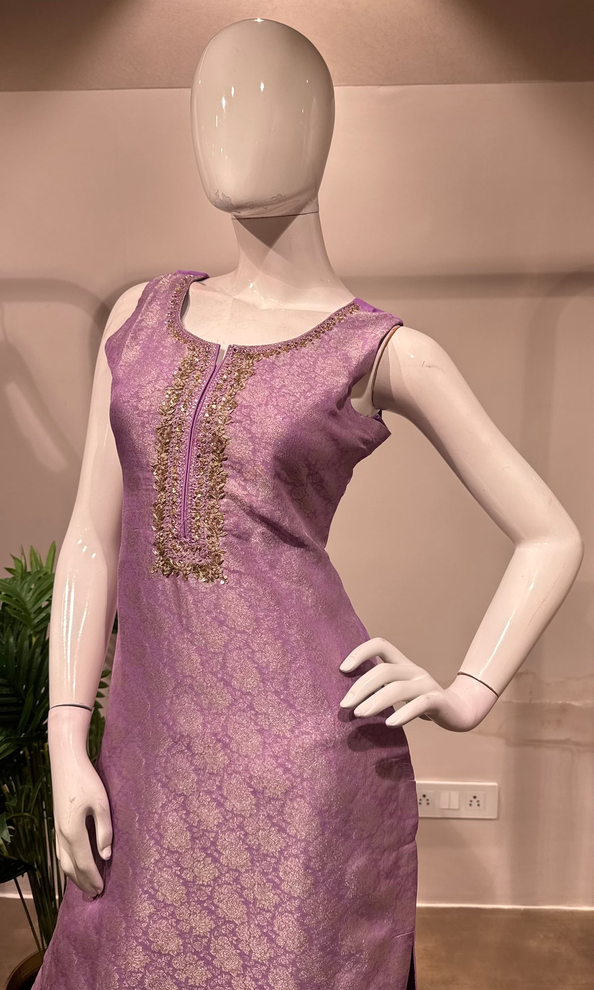 Lavender brocade kurta set