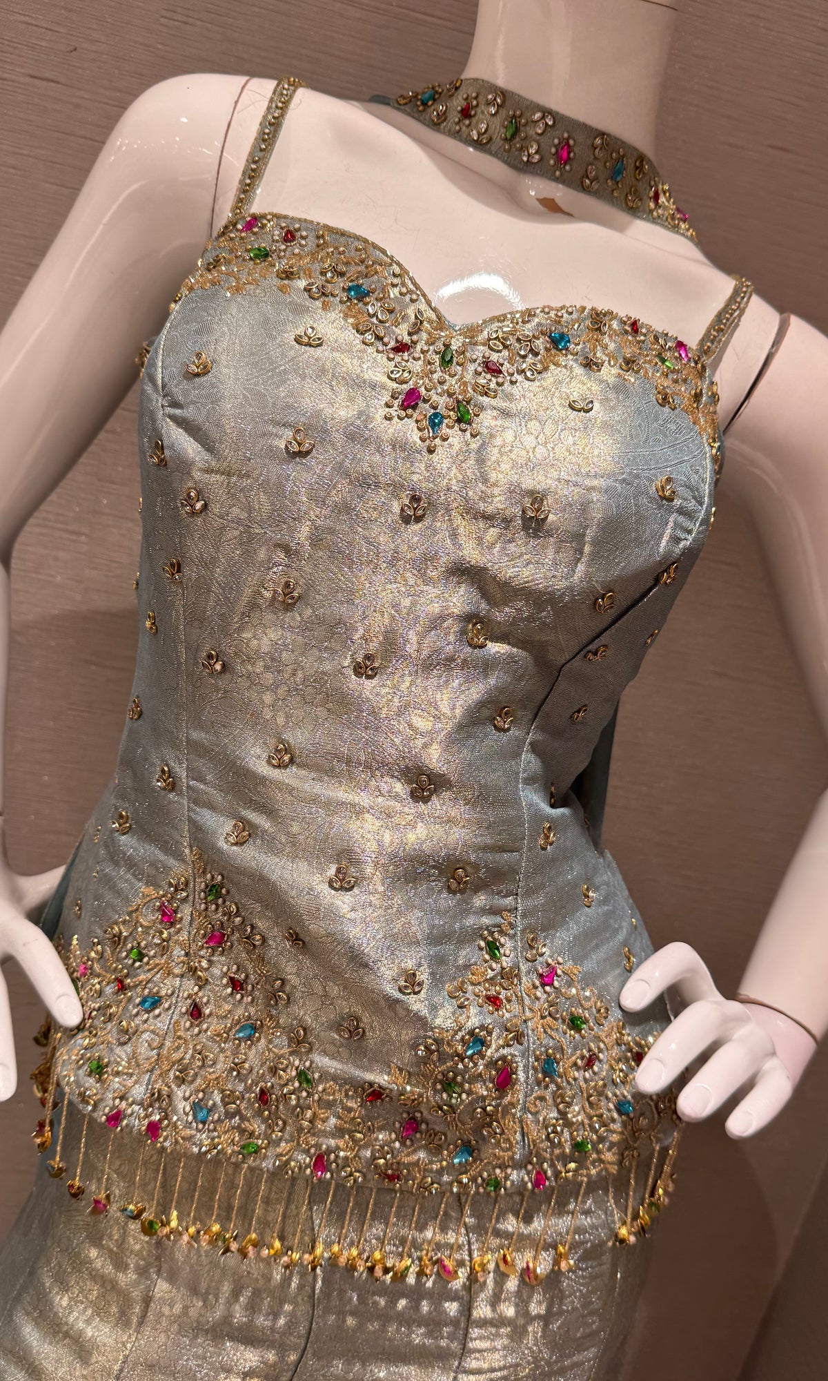 Pista Green Shimmer Corset Top and Stoned Palazzo Set
