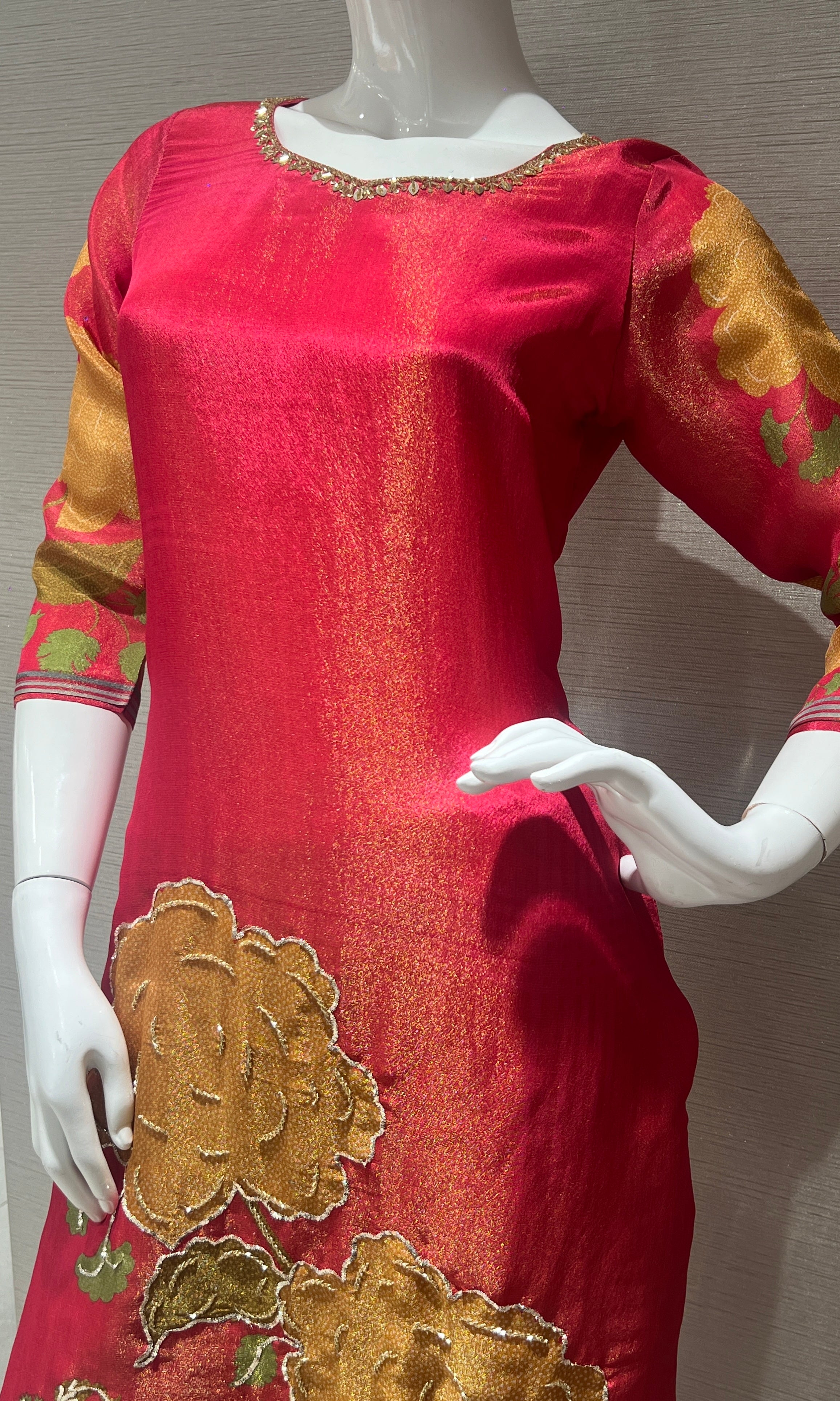 Pink shimmer silk kurta set ( 2992 )