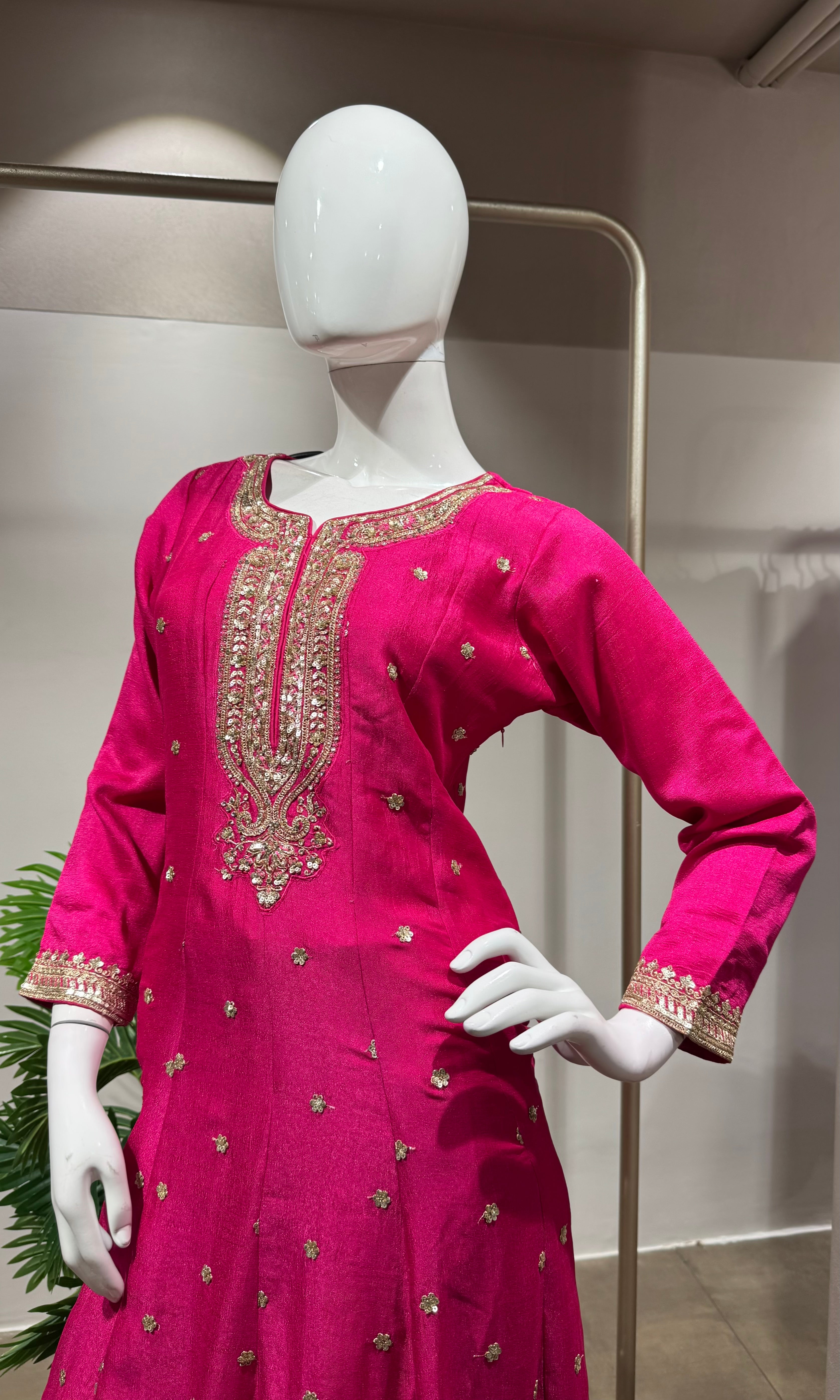 Pink Silk Embroidered Anarkali Set