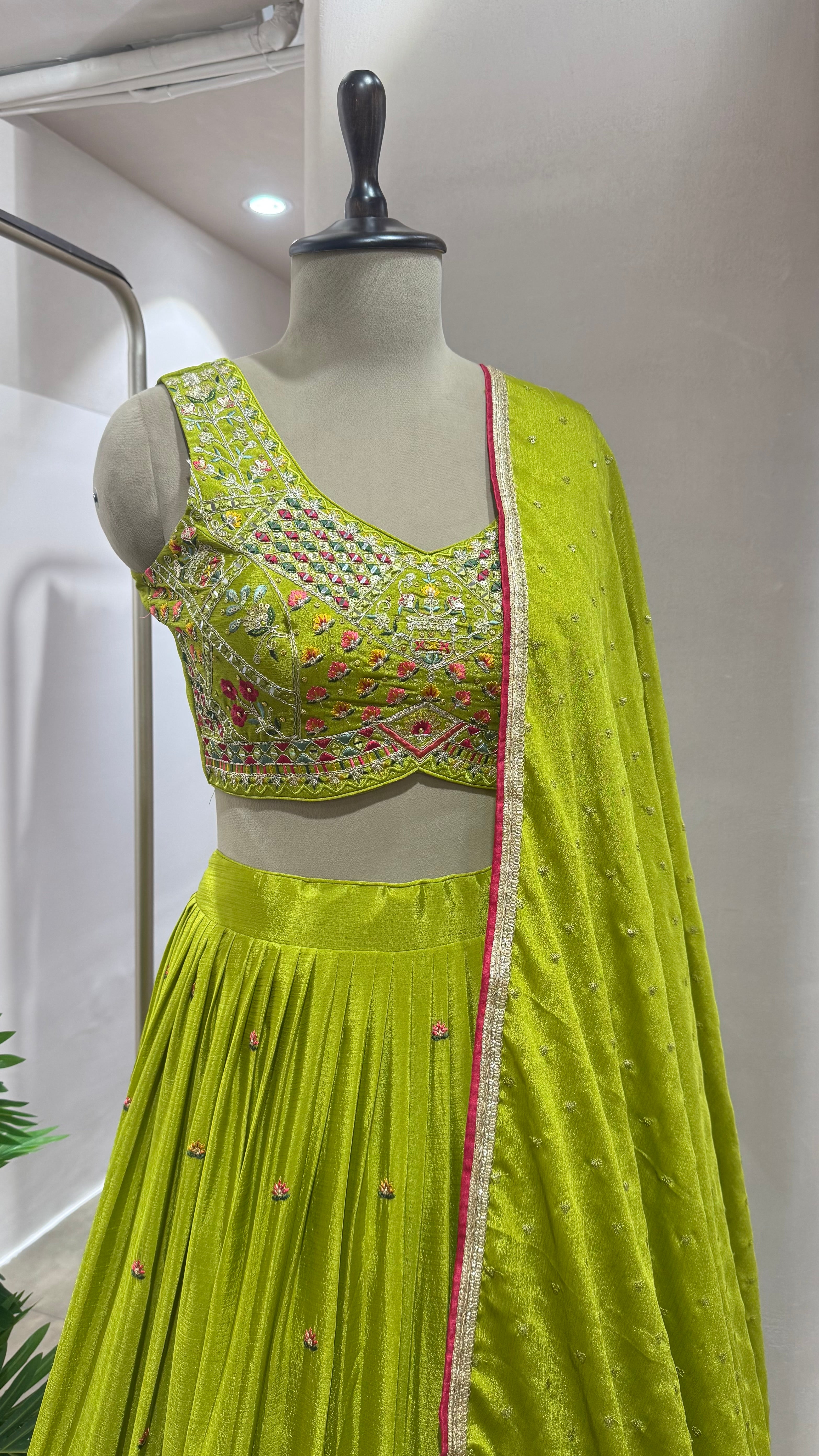 Green peacock embroidered Lehenga