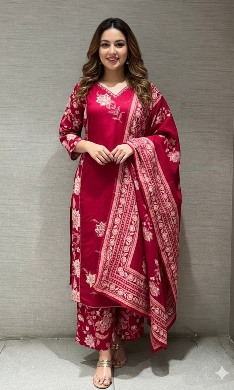 Rani pink FLORAL PRINT kurta set