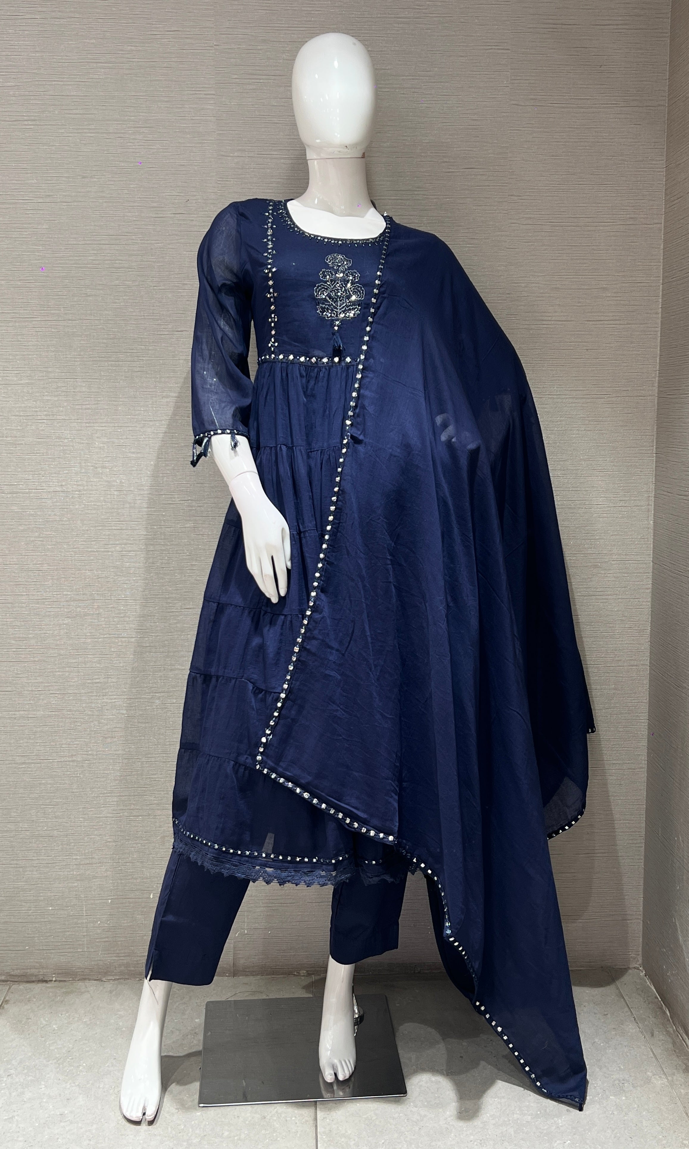 Blue ANARKALI EMBROIDERED kurta set