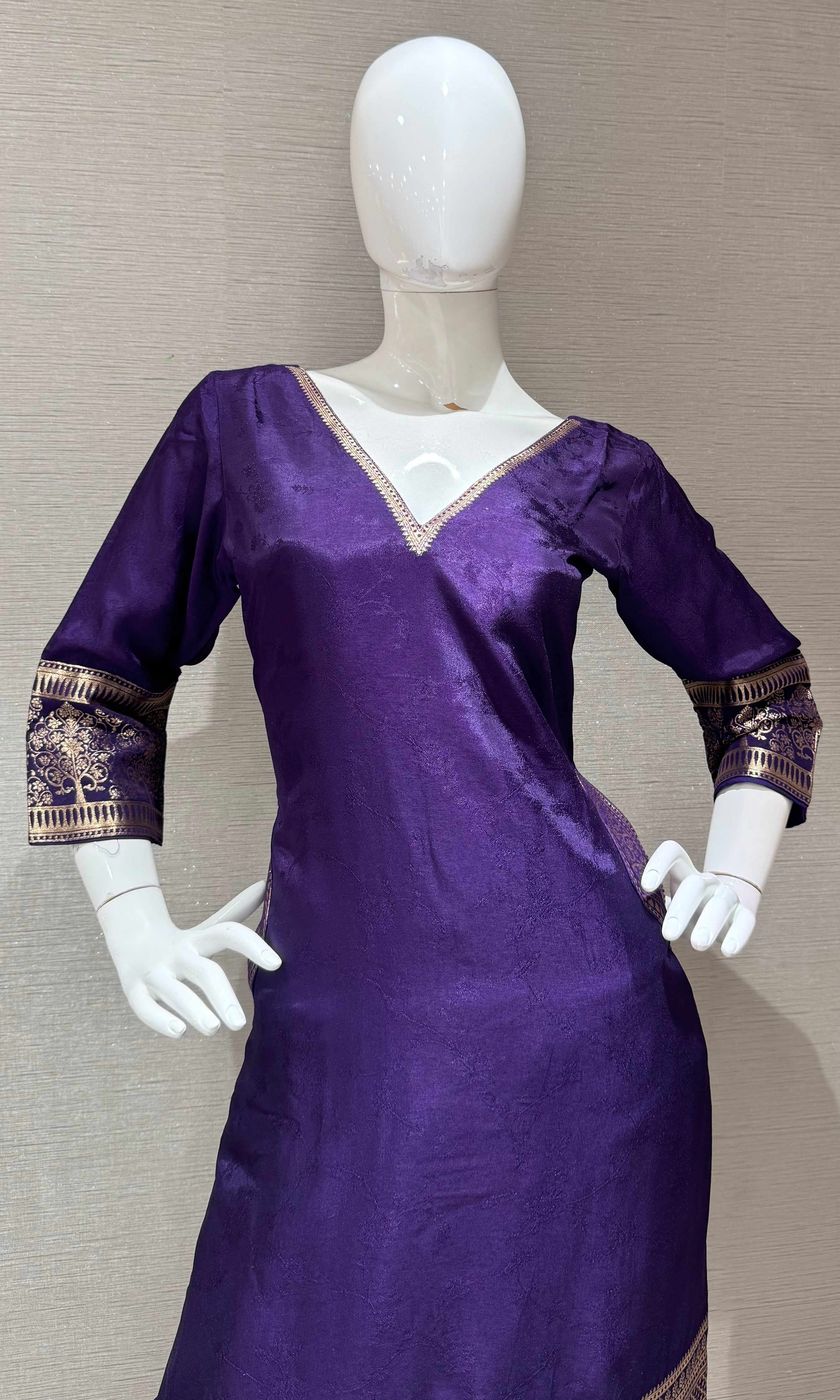 Purple Silk Kurta set with Sheer Dupatta